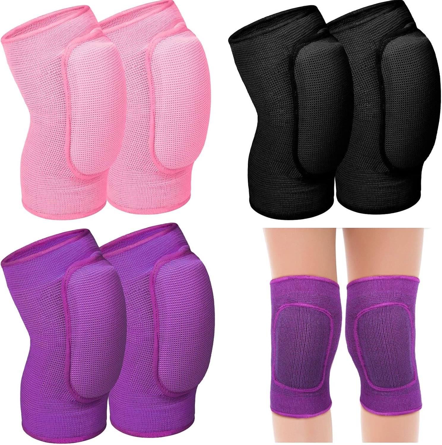 Hungdao 3 Pairs Volleyball Knee Pads for Kids Soft Breathable Brace Non Slip Padded Sponge Knee Support for Girls Boys Dance, Football, Skating, Running, Youth Sports