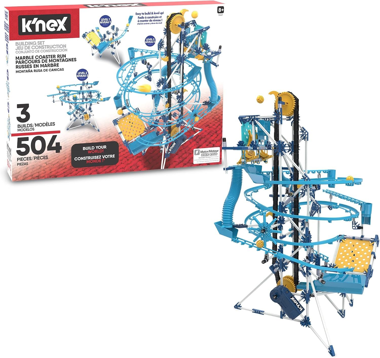 K’NEX – Marble Coaster Run with Motor‚ 504 Pieces, STEM Building, Kid Construction Set‚ Ages 8+