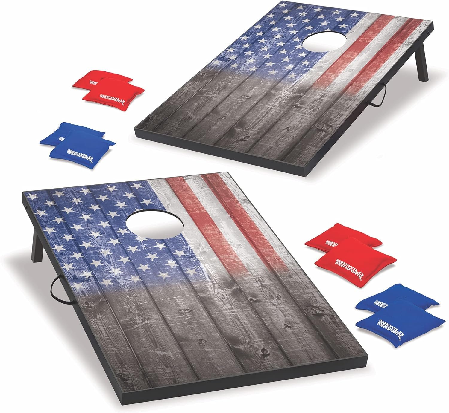 Wild Sports Stars & Stripes Cornhole Board Set, 2 Boards & 8 Bean Bags | Pre-Assembled Bean Bag Toss, Built-In Handle, All-Weather Bean Bags, Outdoor Games, Yard Games, Backyard & Tailgates