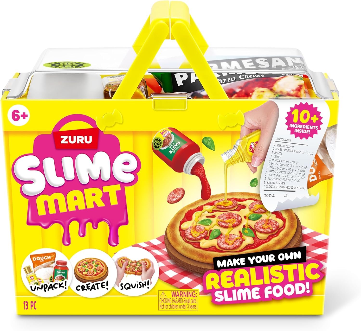 Slime Mart Small Basket by ZURU, Toy, Arts & Crafts for Kids and Kidults, Soft Slime Making Kit – Slime Kit for Girls Ages 6-10 – Fun Gift Idea for Boys Girls – Fidget Toys – Sensory Toys (Pizza)
