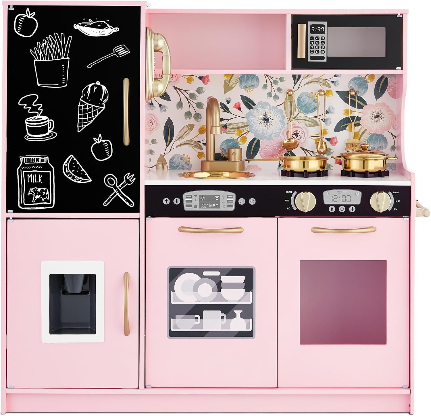 Best Choice Products Wooden Play Kitchen for Kids, Pretend Play Cooking Toy Set with Sink, Oven, Microwave, Refrigerator, Ice Maker & Accessories, Kitchen Playset for Toddlers Ages 3+ – Pink