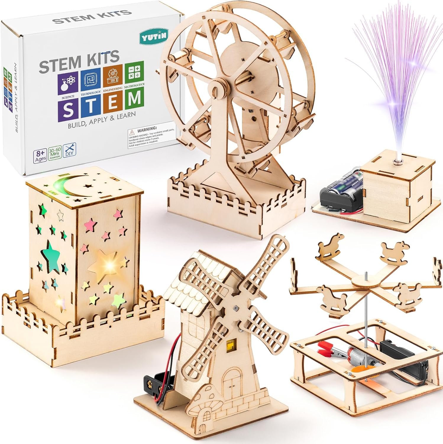 5 Individual STEM Science Kits for Kids, Wood Arts and Craft Kits 8-12 | STEM Toys for Boys Girls Age 8-13 8 10 12 14 Birthday Gift Idea, 3D Puzzles Building Engineering Model Set