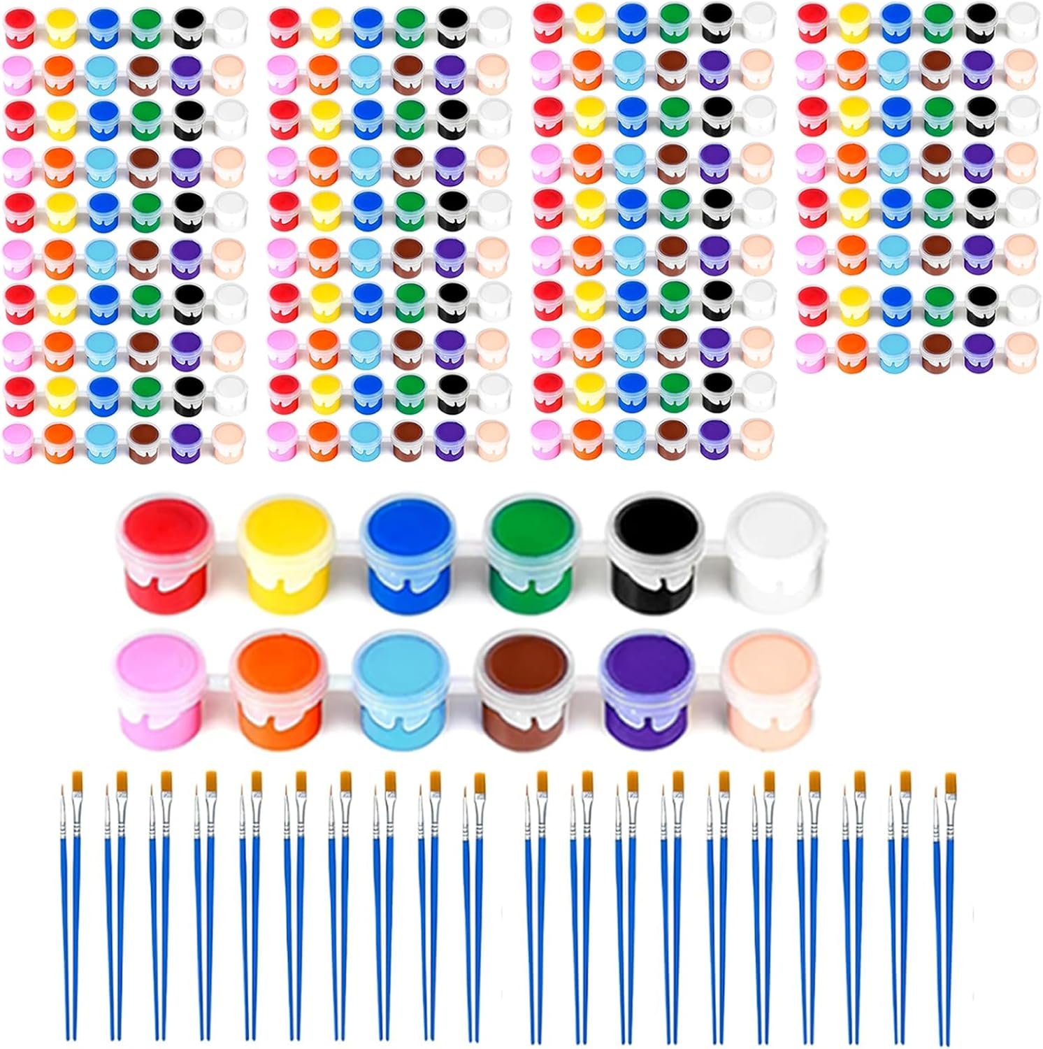 20 Pack Mini Acrylic Paint Set, 12 Colors Washable Paint Strips for Kids & Adults – Includes 40 Brushes (20 Flat + 20 Pointed), 280 PCS kids Paint Kits for Easter Eggs, Birthday, Classroom Party