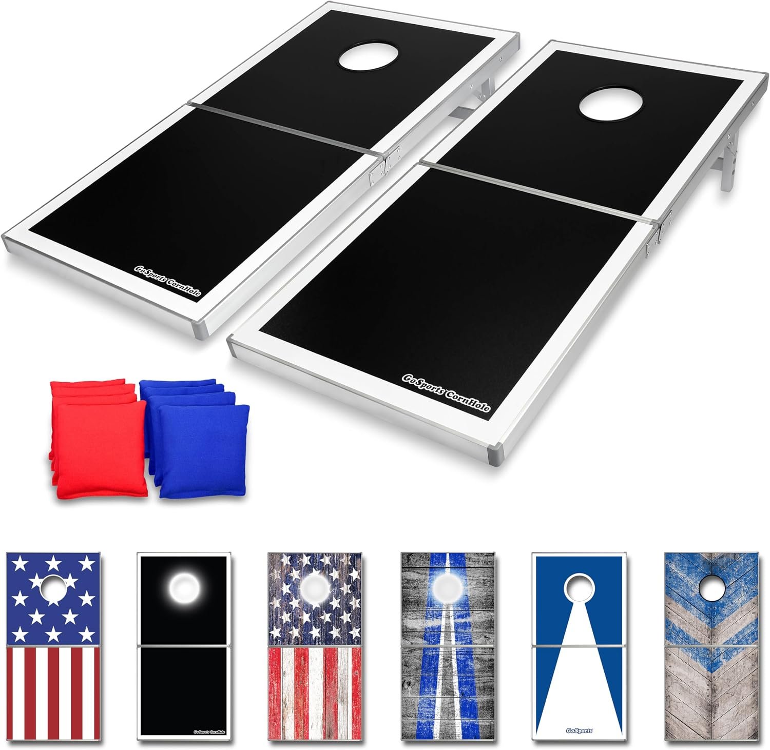 GoSports 4 x 2 ft Ultra Portable Cornhole Board Set – Choose LED Lights or Standard – Regulation Size Corn Hole Games for Adults, Perfect for Tailgating and Camping – Includes 8 Bean Bags & Rules