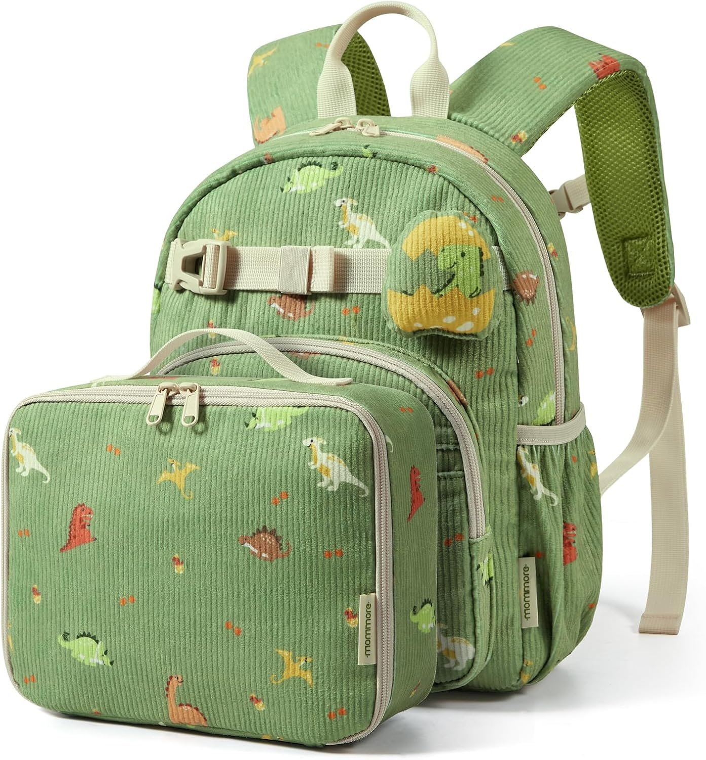 mommore Toddler Backpack Kids Backpack for Boys 2-4, Corduroy Preschool Kindergarten Bookbag, 13″ H Dinosaur Backpacks with Lunch Box