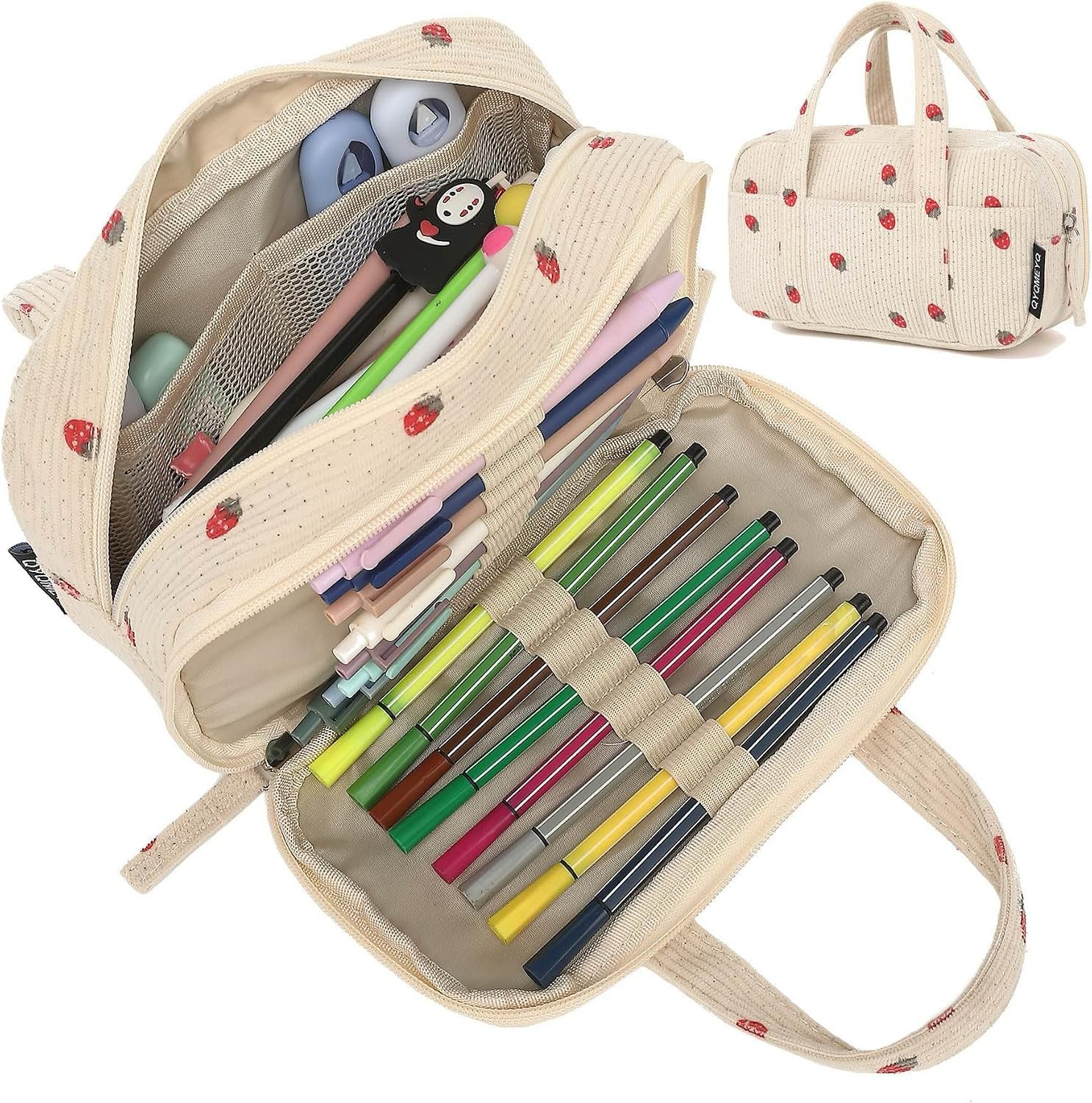 Large Pencil Case Pouch, Extra Big Pencil Bags with Zipper, Cute Corduroy Pencil Pouch with 5 Compartments, Pen Bag Wide Opening, Pencil Pouch Organizer, Pencil Box for Teen Girls Adults