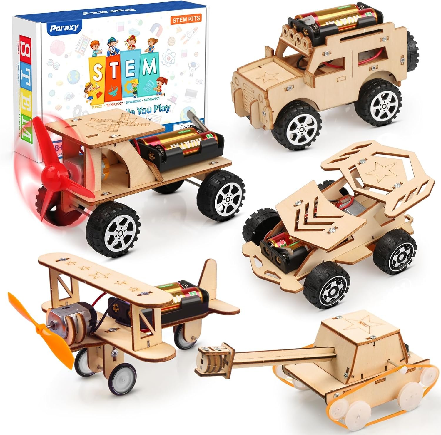 5 in 1 STEM Kits for Kids Age 8-10, Science Building Project Craft for 8-13, Model Car Kit, STEM Toys for Boys Girls Age 8-12, Wooden 3D Puzzles, Birthday Gifts for 6 7 8 9 10 11 12 13 Year Old