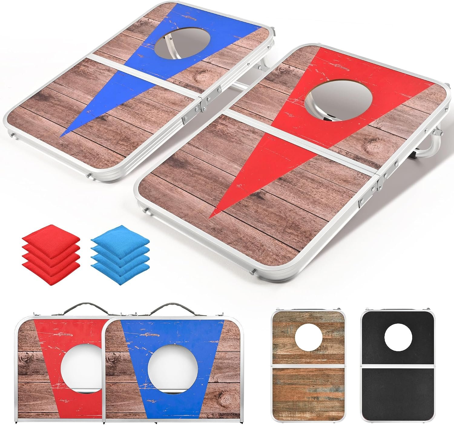 ROPODA Portable Cornhole Board Set,24×16 / 30×20in Corn Hole Games for Adults with 8 Bean Bags, Lightweight Aluminum Alloy Edging Cornhole Set for Outdoor Games, Beach and Tailgates