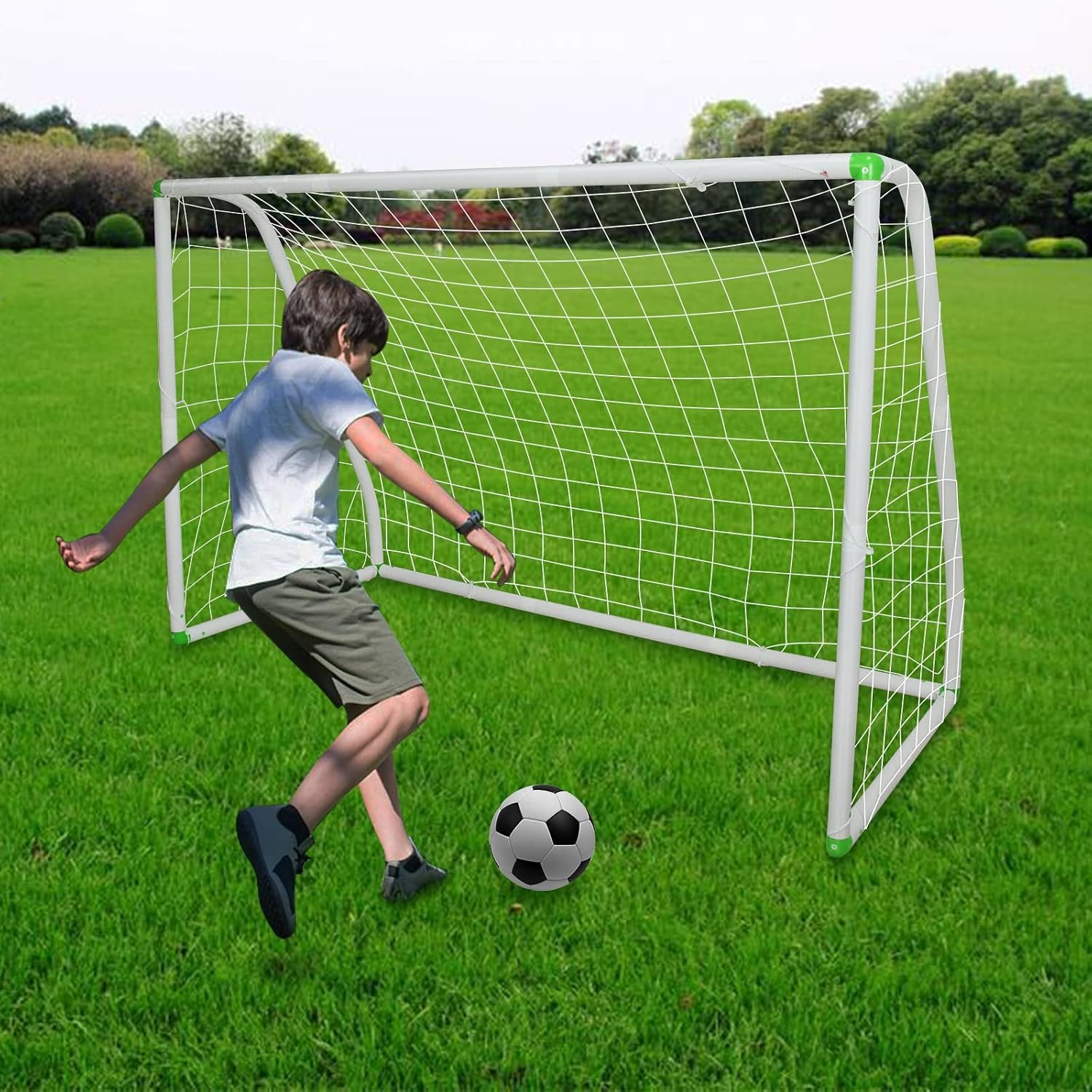 6’X4′ Soccer Goal for Backyard, Kids Weatherproof and Portable Soccer Net | High-Strength Nets, Ground Stakes, Eight-Shaped Clasp, Strong PVC Frame & Weather Resistance Excellent Soccer Field Equipment