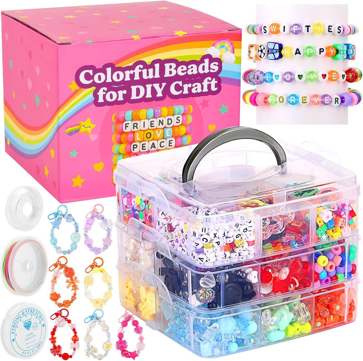 3123Pcs Assorted Acrylic Beads Kit for DIY Bracelets Making with Cute Candy Butterfly Flower Heart Kawaii Color Bead Charms for Creativity Fun Jewelry Craft Aesthetic to Make Necklaces Keychains