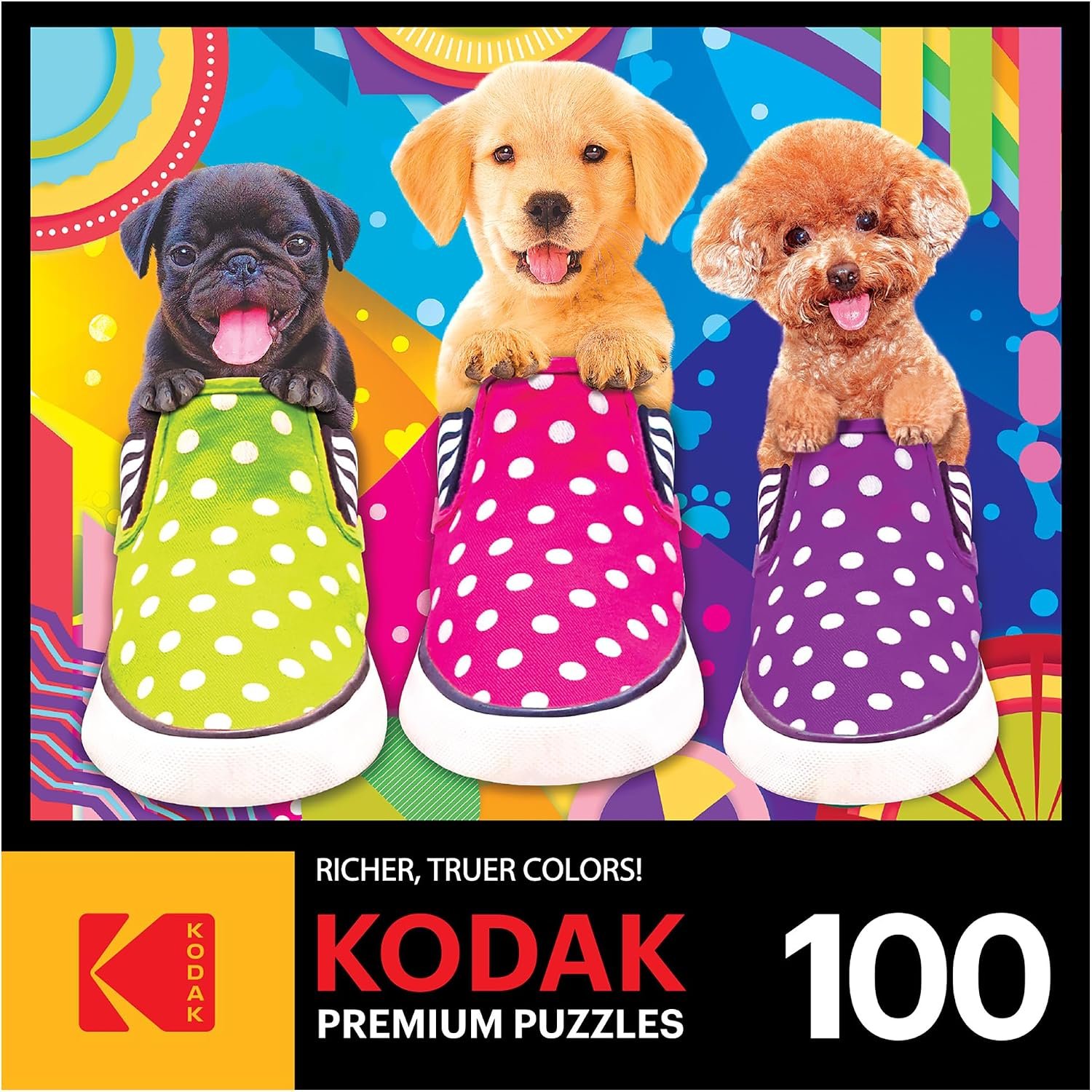 RoseArt Kodak Premium Puppy Socks 100 Piece Jigsaw Puzzle for Adults | 10″ x 13″ Finished Size, Fully Interlocking Pieces, Ages 10+, Made in USA