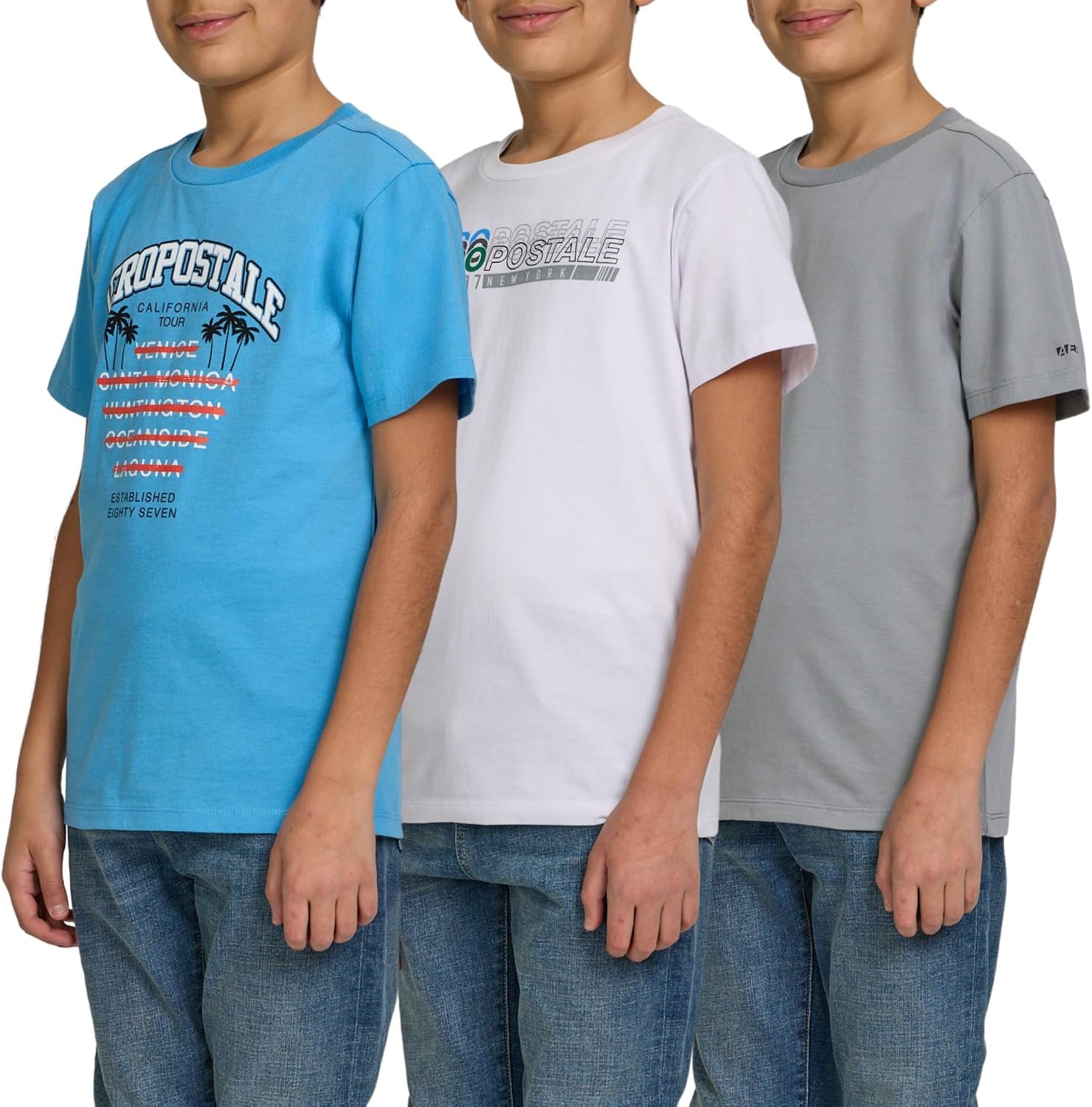 AEROPOSTALE Boys T-Shirts 3-Pack, Cotton Blend Crewneck Graphic Tees, 4-16 | Cotton Blend Fabric, Crewneck Fit, 3 Graphic Styles, Everyday Comfort, Breathable, Short Sleeve Tshirts for Youth