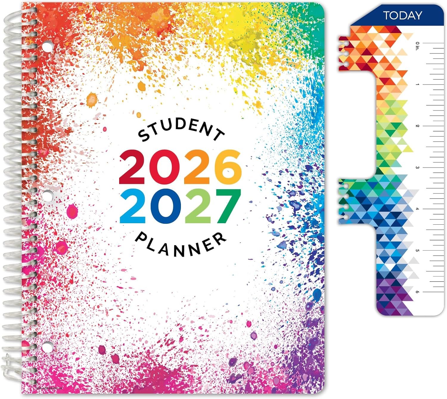 Global Datebooks 2026-2027 Elementary Student Planner 8.5″ x 11″ – Dated Weekly & Monthly Academic Planner with Ruler/Bookmark & Stickers, Ideal for Homework, Block Style, Paint Splatter