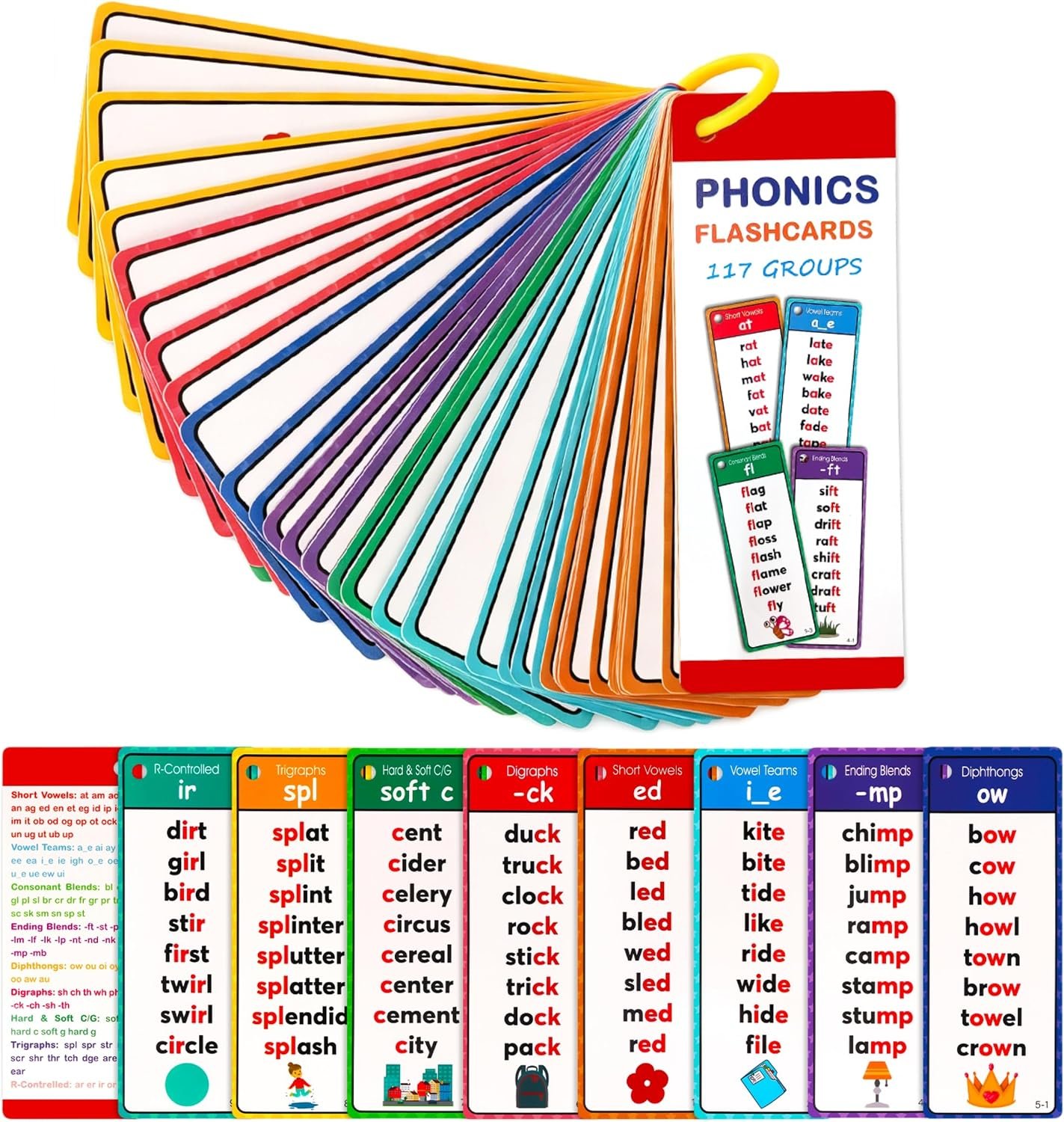 Phonics Word Cards 117 Sound Groups 900+ Rhyming Words Preschool English Discovery Joy, Phonics Word List Card Set, Learn to Read & Spell, Fun Learning Activities