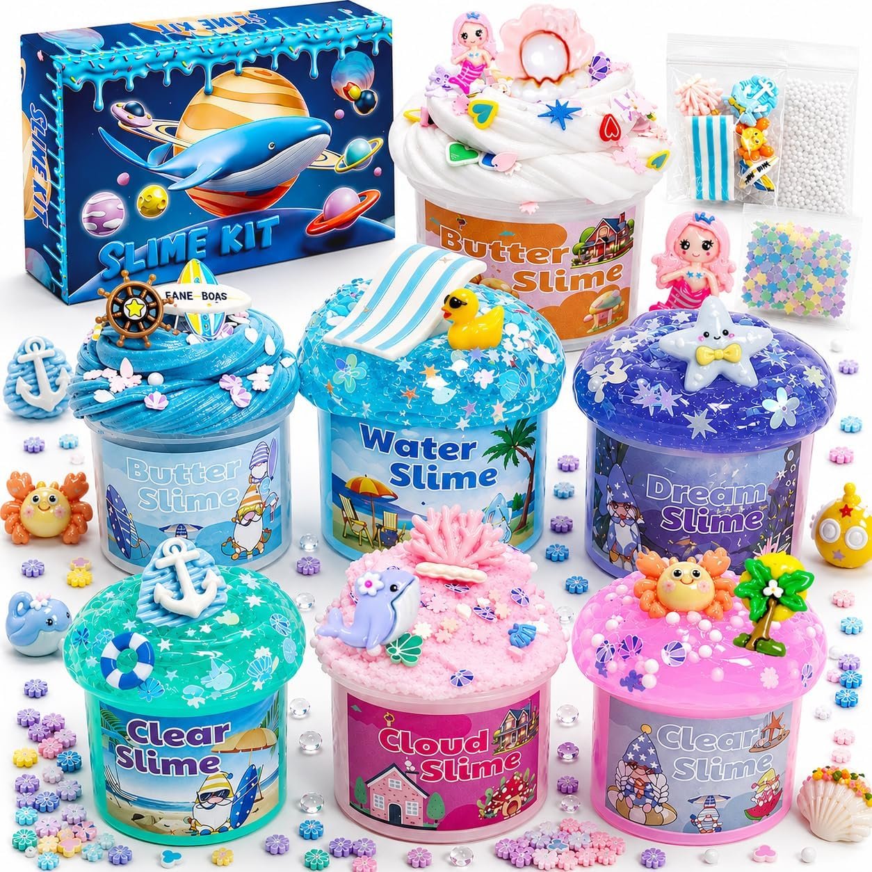 7 Pack Slime Kits, Butter Slime,Cloud Slime kit for Girls Ages 8-12,Crunchy Slime Kit,Party Favors for Girls and Boys