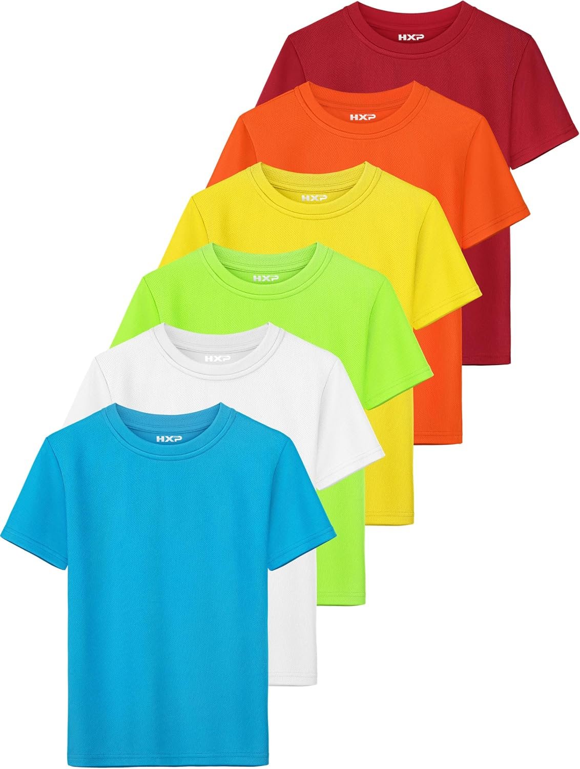 HXP 6 Pack Boys Mesh Athletic Shirts Youth Kids Dry-Fit T-Shirts Boys Activewear Short Sleeve Clothes for Kids Teens
