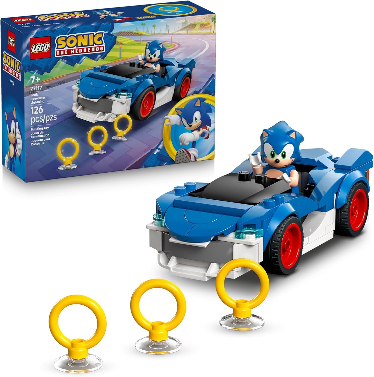 LEGO Sonic The Hedgehog Sonic: Speedster Lightning Race Car Toy for Boys & Girls – Toy Building Set W/Minifigure for Kids & Gamers, Ages 7+ – Gift Idea for Birthdays – 77117