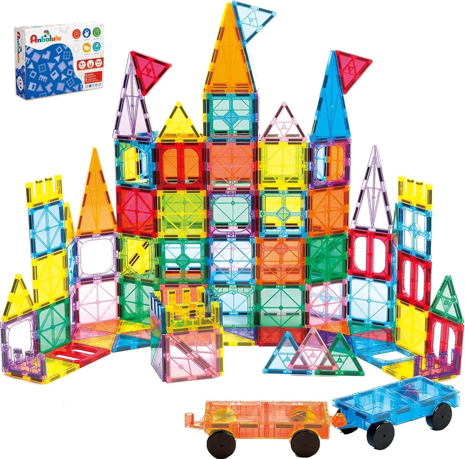 Anbalulu 134PCS Magnetic Building Tiles: Durable STEM Toys with Strong Magnets for Kids, Educational Building Blocks for Group Play Activities | Gift for Boys Girls 3+