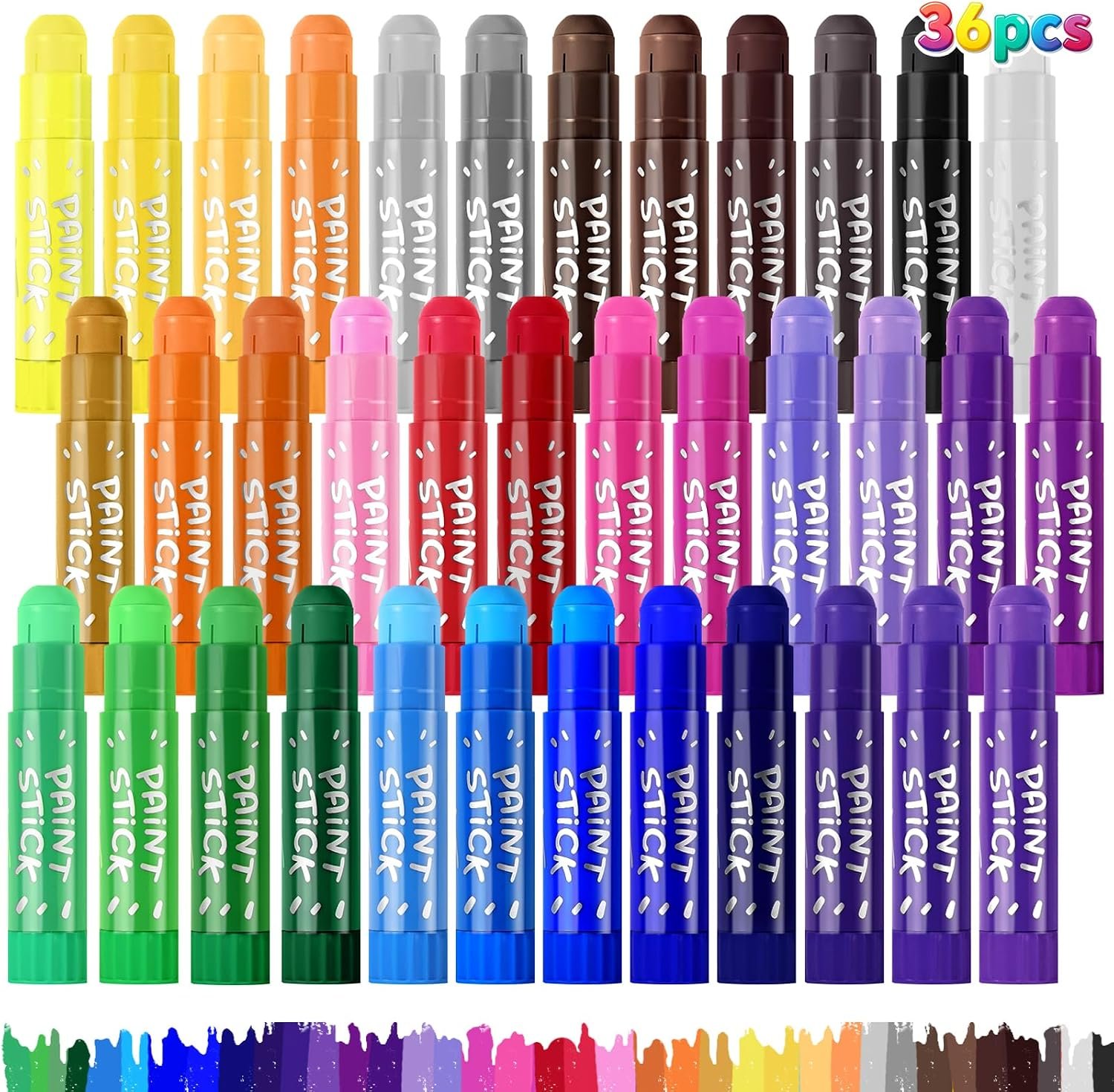36 Tempera Paint Sticks, Twistable Washable Solid Crayons in 36 Colors | No Mess, Quick Drying, Silky Smooth Feel, Ideal Back to School Painting Art Supplies Bulk for Classroom Students