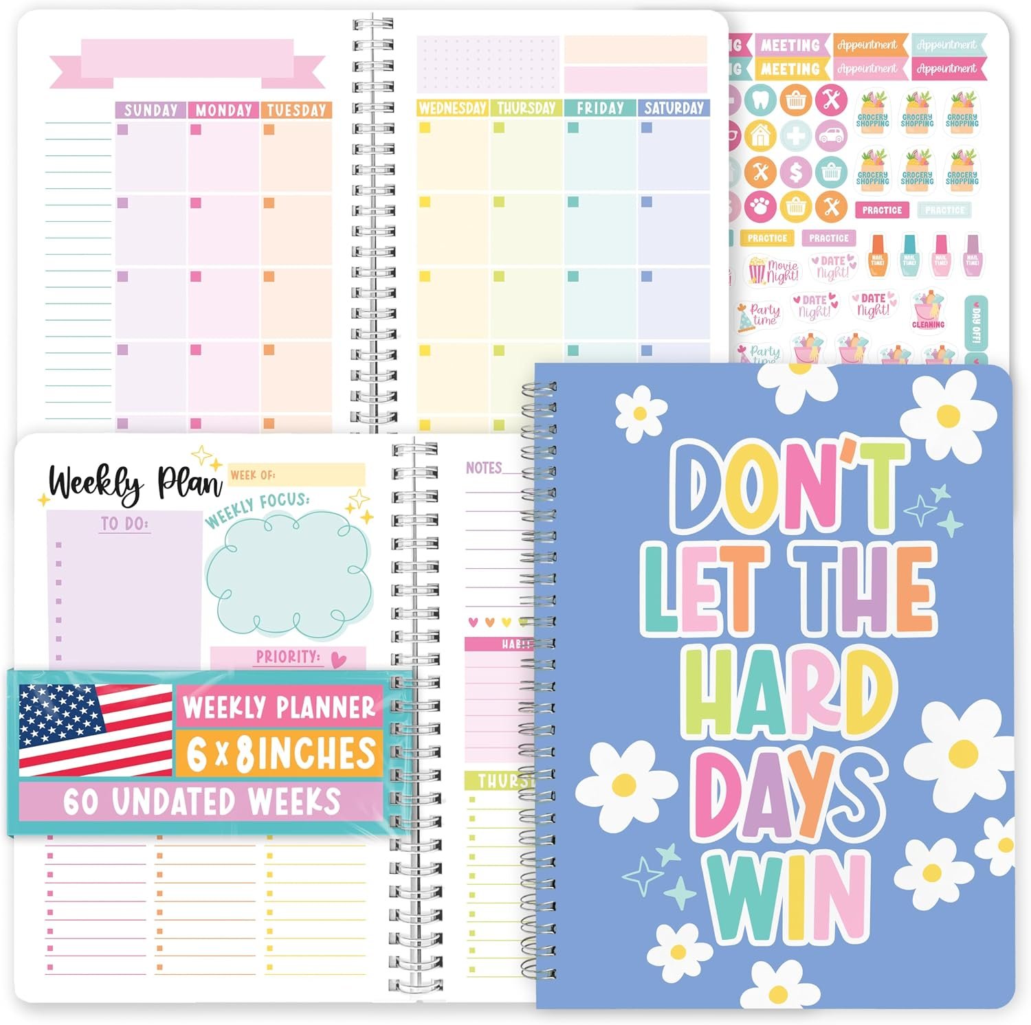 Undated Planner Weekly and Monthly – Spiral Undated Weekly Planner for Kids & Adults, Week Planners Habit Tracker, Goal Planners Notebook for Work, Agenda Planning Notebook