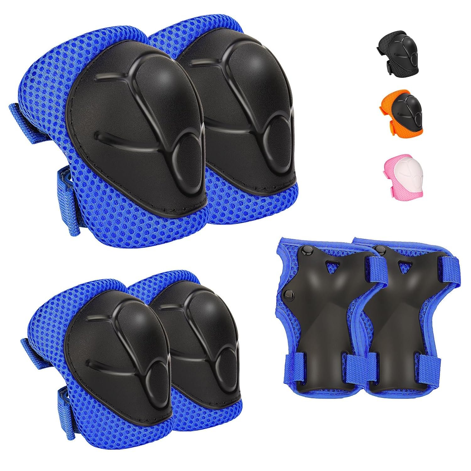 Kids Protective Gear Set – Knee Pads Elbow Pads with Wrist Guards for Ages 3-12 | 3-in-1 Safety Protective Gear for Skating, Cycling, Biking, Roller Skates, Scooters (blue, ‎S(3-7Years))