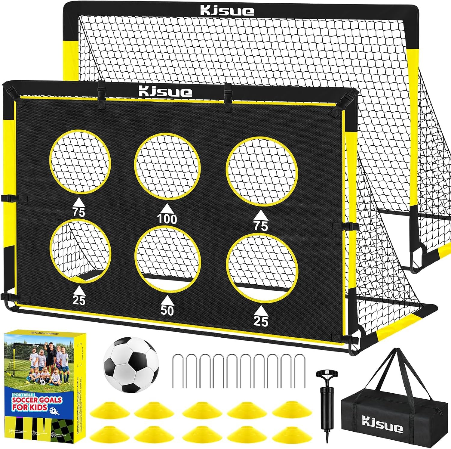 Kids Soccer Goal for Backyard Set – 2 of 6×4 ft Soccer Goals Training Equipment, Soccer Net for Kids Age 3-5 6-8 8-10 10-12, Ball, Targets for Toddler Kid Youth Soccer Games Sports Outdoor Play