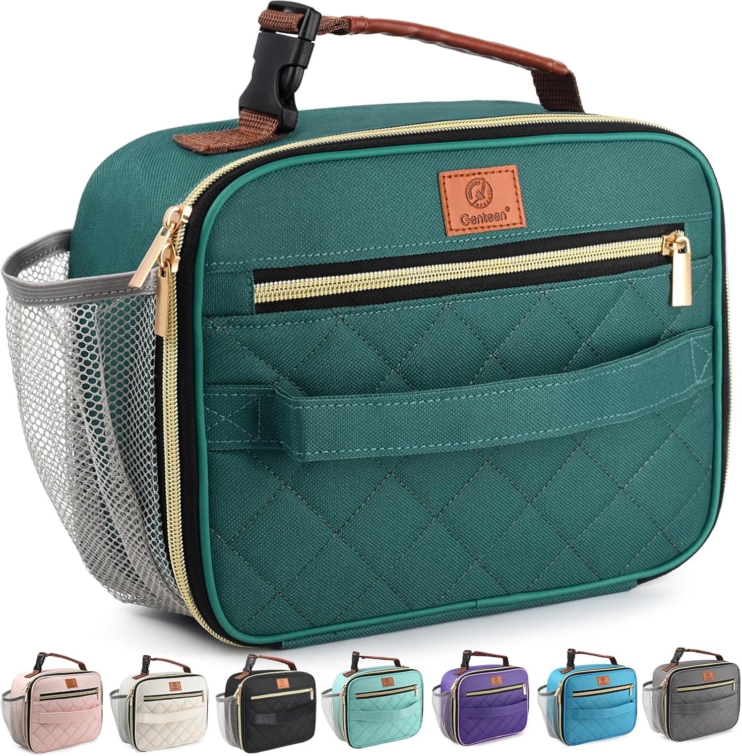 Genteen Lunch Box for Kids, Boys – Insulated Small LunchBox Reusable, Zip Closure & Buckle Handle, Portable Cooler for Work, School, Travel (Lake Green)