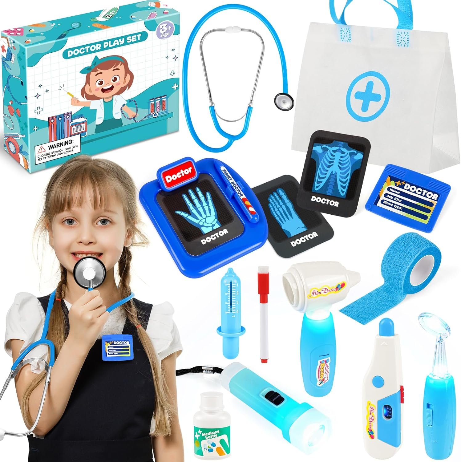 IVENRXIU Kids Doctors Play Set, 15 Pcs Doctor Kit for Toddlers 3-5, Doctor Set with Real Stethoscope, Pretend Play Toys for Kids Boys and Girls, Halloween Christmas Birthday Gifts