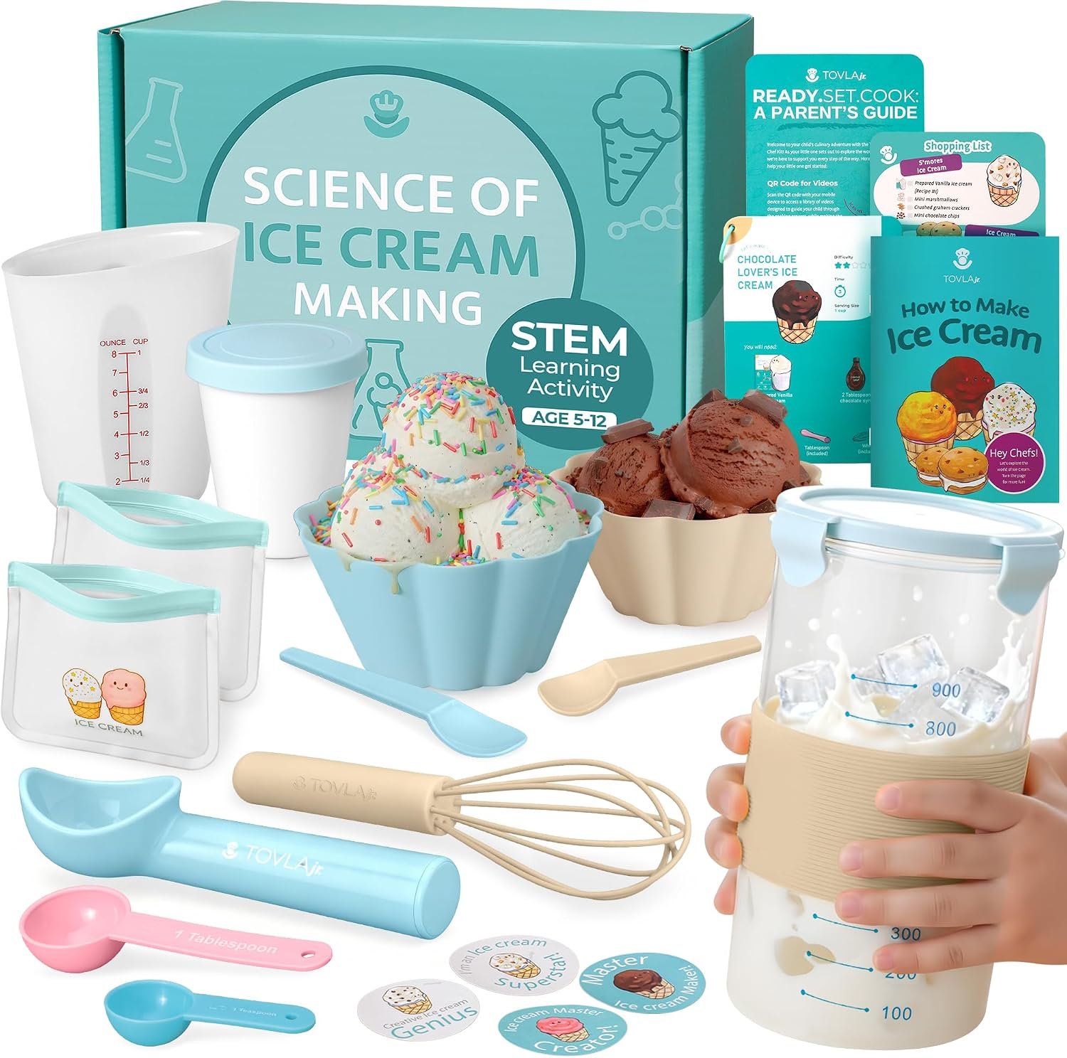 Kids Ice Cream Science Maker Kit | Real Reusable | Ages 5-12 | STEM DIY Activity | Make Homemade Ice Cream No Machine Needed | Screen Free Summer Fun | Birthday Christmas Gift