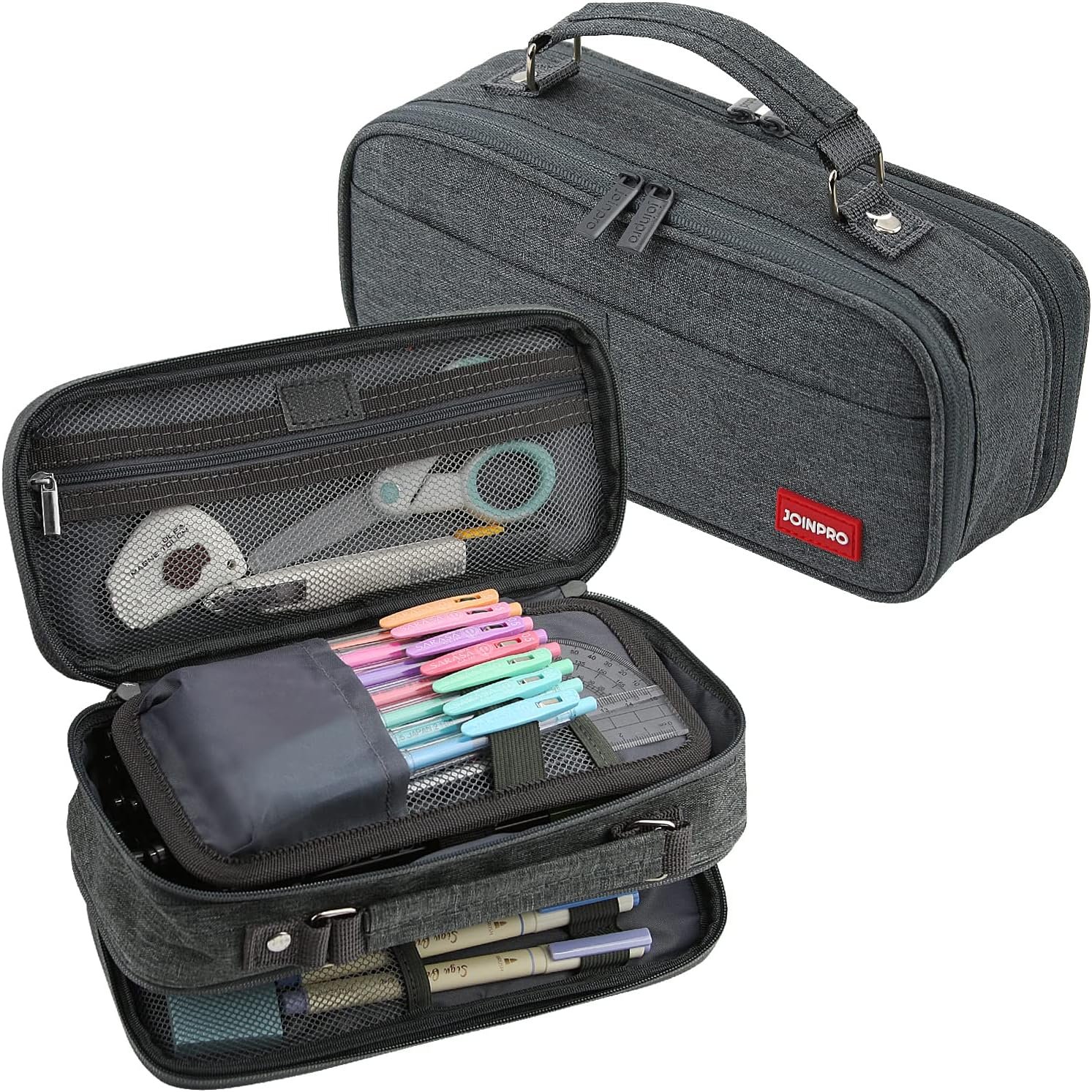 JOINPRO Large Capacity Pencil Case, 4 Compartment Pen Pouch Organizer with Double Zipper, Storage Bag for School, Office, Teen Girl Boy Men Women