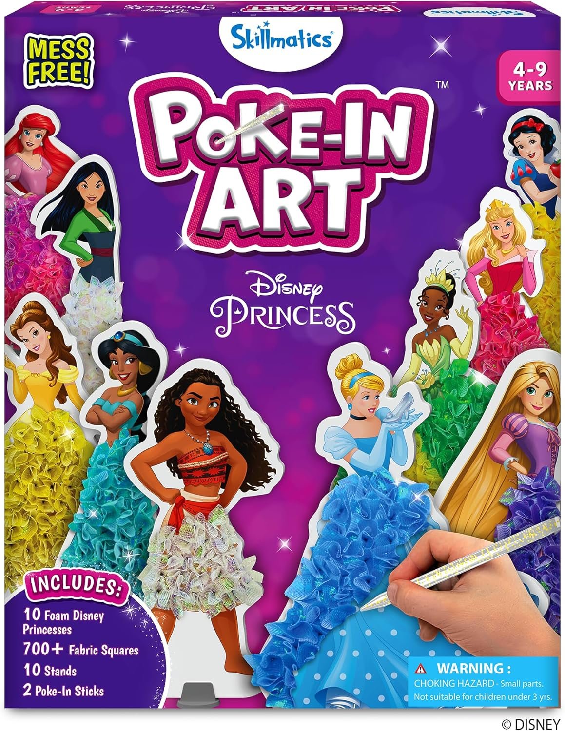 Skillmatics Poke-in Art – Disney Princesses, Wood Craft Kit, Gift for Kids | DIY Mess-Free Fun, Cinderalla, Ariel Fine Motor Skills, Screen-Free, Travel Activity, Girls & Boys Ages 4, 5, 6, 7, 8, 9