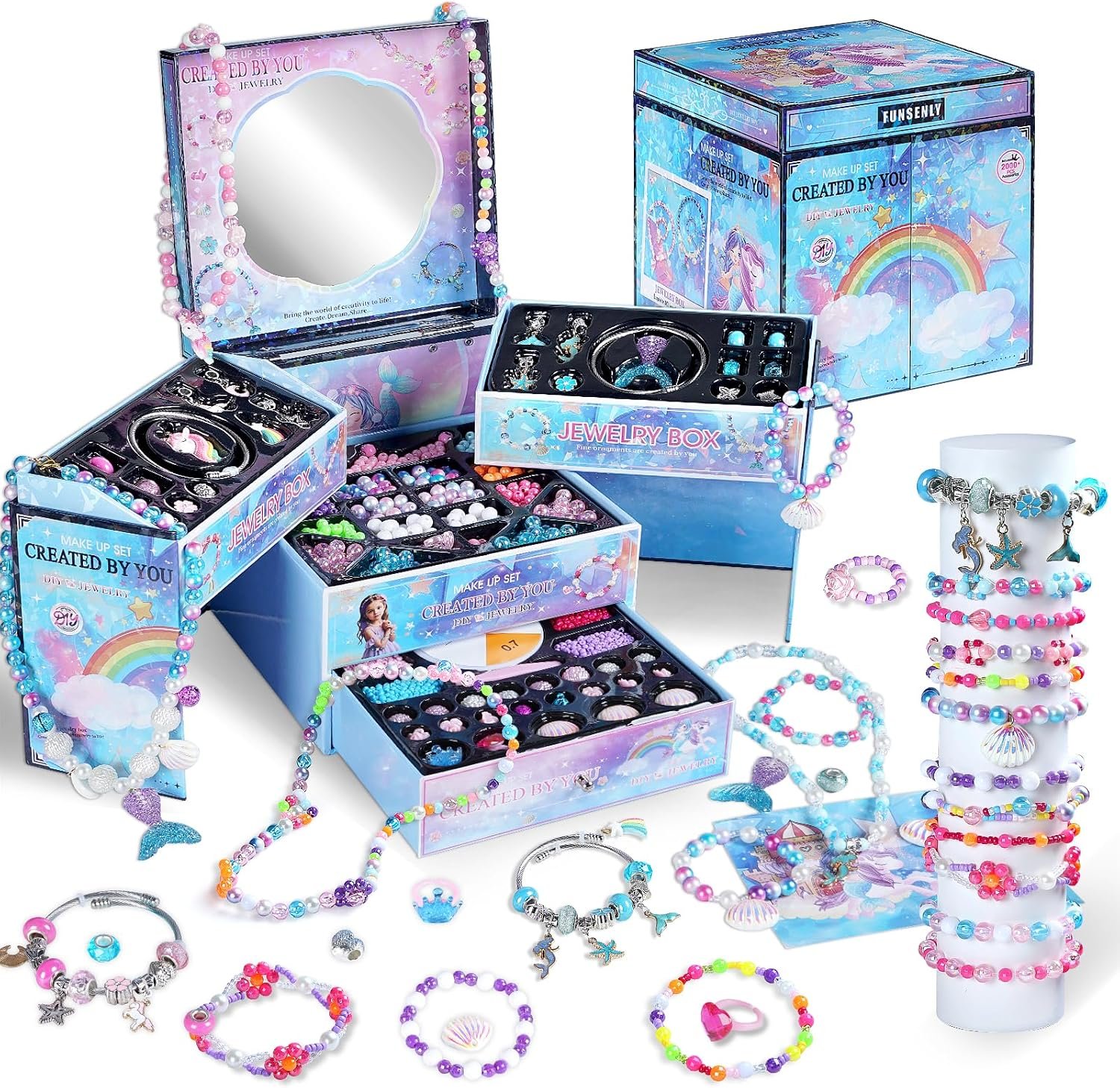FUNSENLY 2000pcs Charm Beads Bracelet Making Kit for Girls, Jewelry Making Kit for Girls 4-6 8-12, Arts and Crafts Girls Toys for Kids Age 4-8 8-12