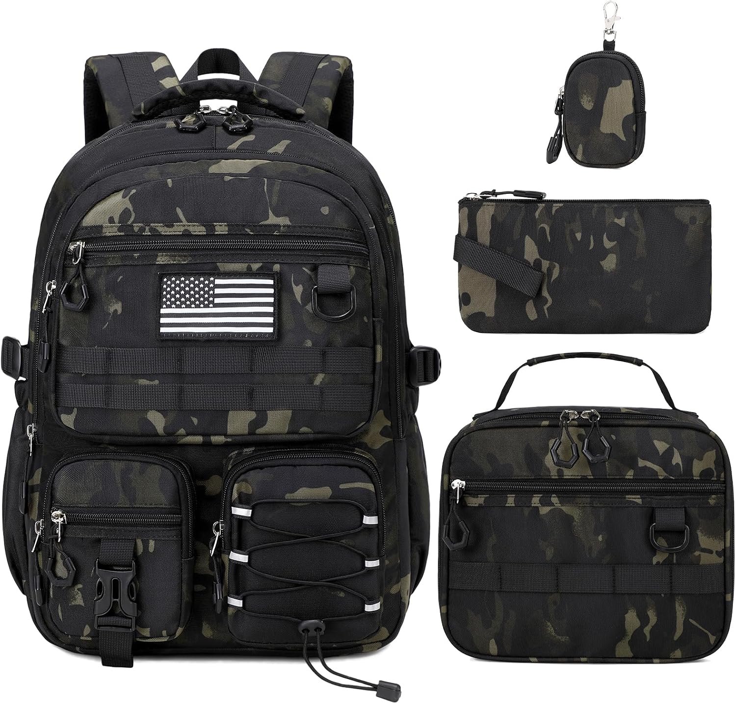 GeeWin Camo Backpack for Boys, 4PCS Boys Backpack with Lunch Box Set | 17 Inch Tactical Military Waterproof Boy Bookbag for Kids, Teens, Elementary Middle High College School Student