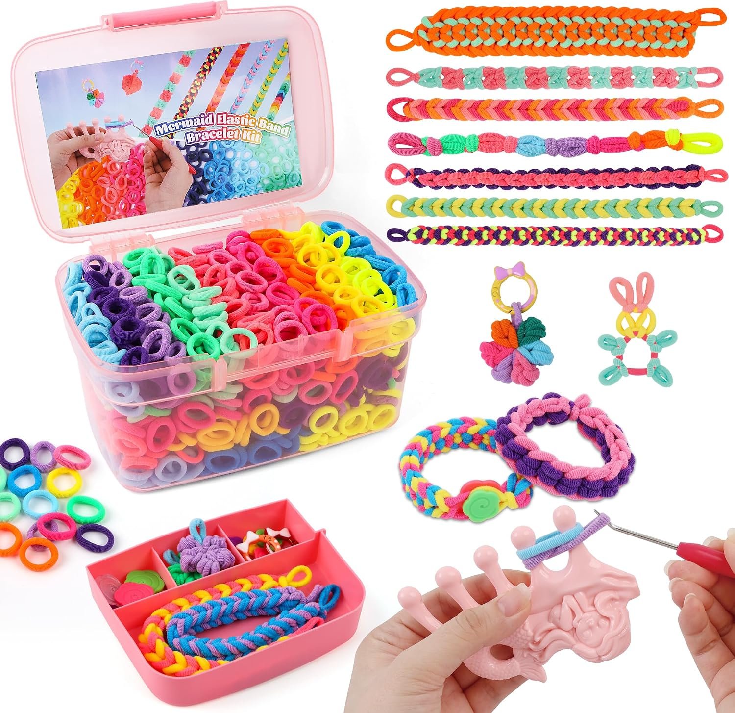 DPAPDI Bracelet Making Kit Toys for Kids, Girls Crafts for Ages 6-12 | Mermaid Weaving Loom Bracelets Kits with 1200+ Colorful Fabric Loops, Birthday Gift for DIY Beginners