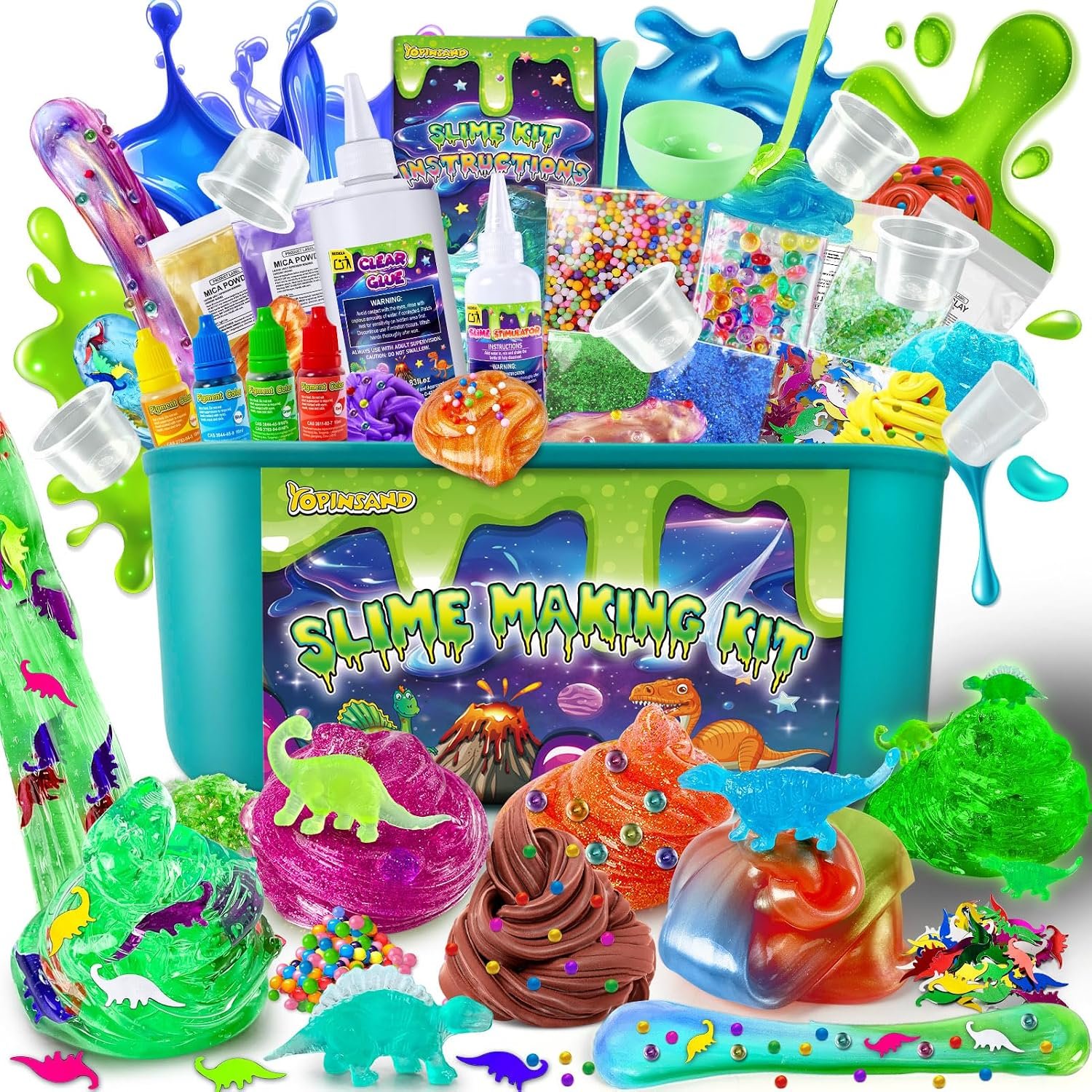 Dinosaur Slime Kit for Girls, Galaxy Slime Making Kit for Kids 3-12 | Glow in The Dark DIY Slime Kit with Add-ins, Foam Balls, Charms, Glitters, Dinosaur Gift Toys