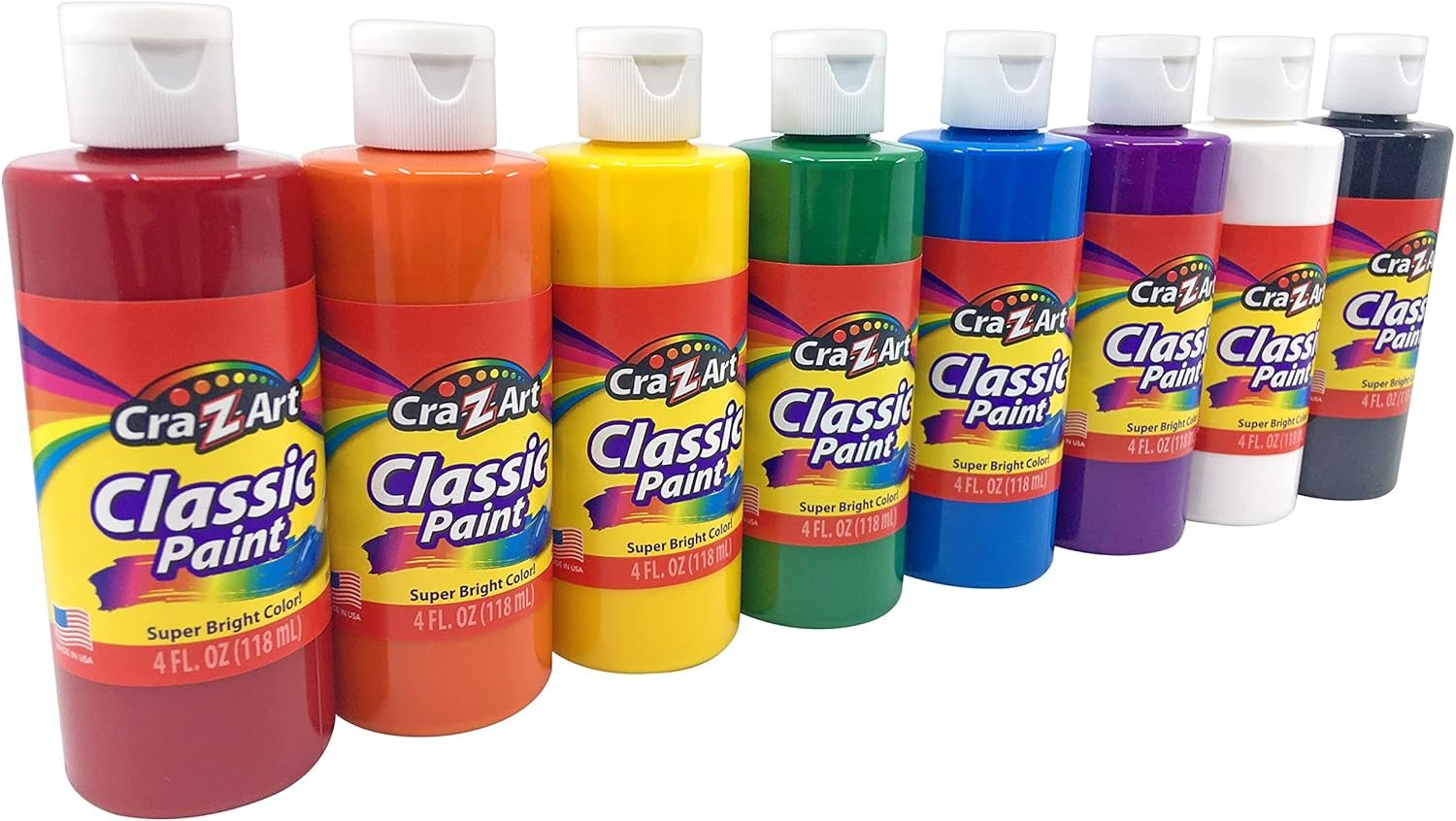 Cra-Z-Art Washable Classic Paint Bulk Pack 8ct, Assorted Colors 4oz each bottle
