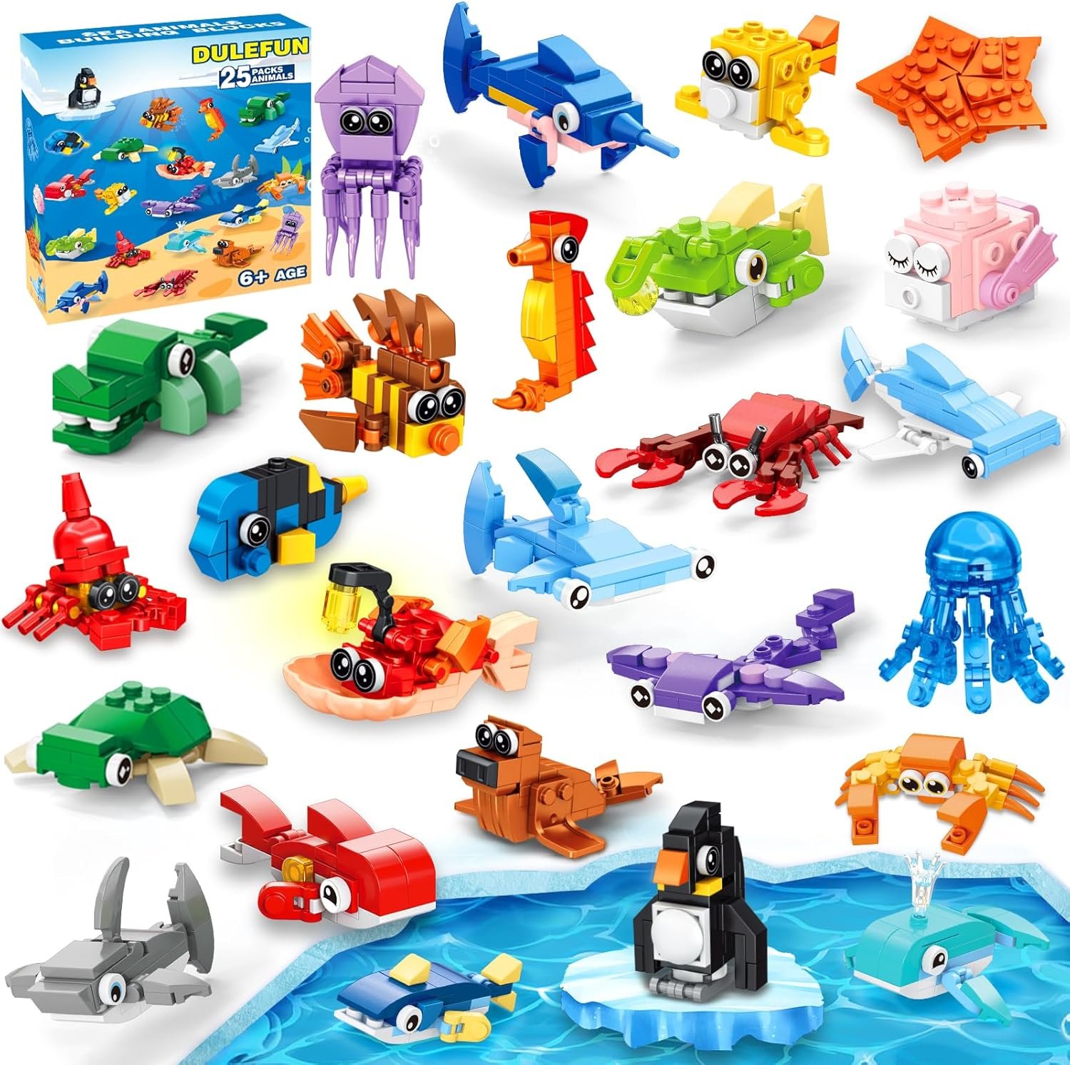 DULEFUN 25pcs Marine Animals Building Blocks Bricks Party Favors Toys | Mini Sets Block for Classroom Prizes Birthday Gift Halloween Christmas Valentine Easter Favor for Boy Girl Ages 6+