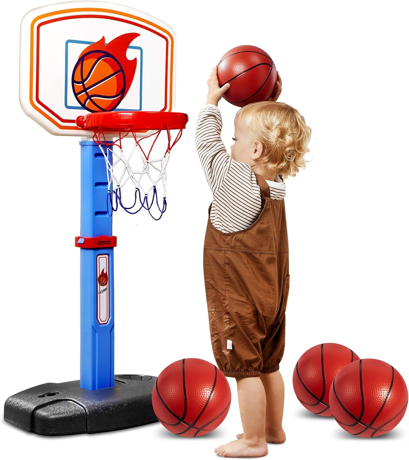 JOYIN Toddler Basketball Hoop Indoor, Adjustable Basketball Goal for Kids with 4 Balls, Game Toys for Playroom Pool Outdoor, Birthday Gift for Baby Boys Girls Age 1 2 3 4 – Air Pump Included
