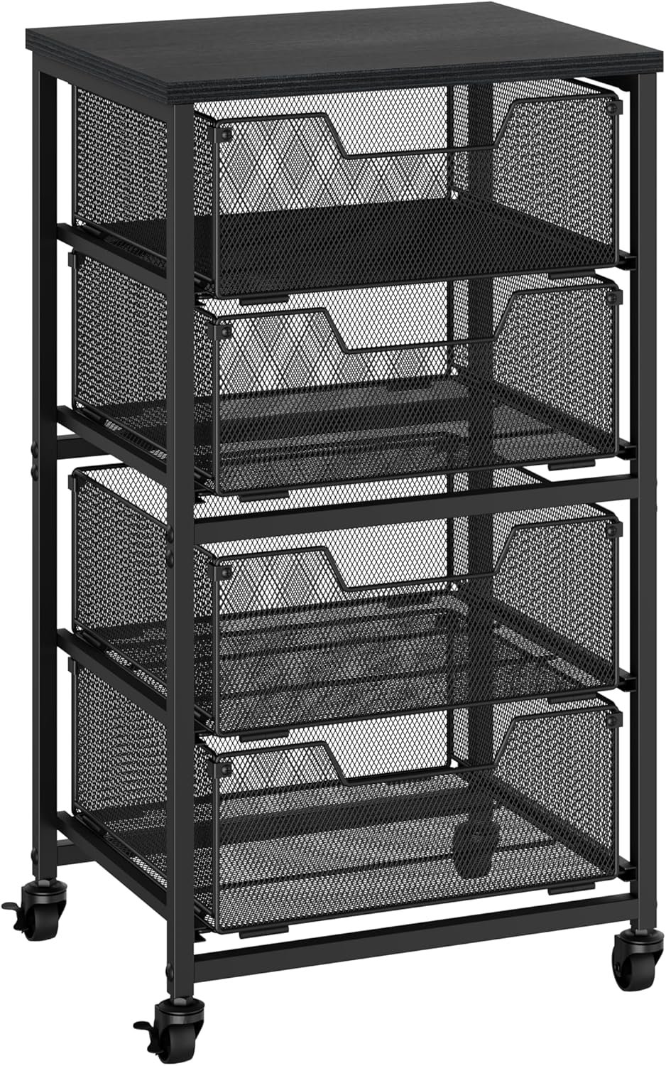 Rolling Cart with Drawers, 4-Drawer Storage Cart on Wheels with Wooden Top, Metal Utility Cart with Storage Drawers, Craft Storage Art Cart for Classroom, Office, Kitchen, Bedroom,Patent Pending