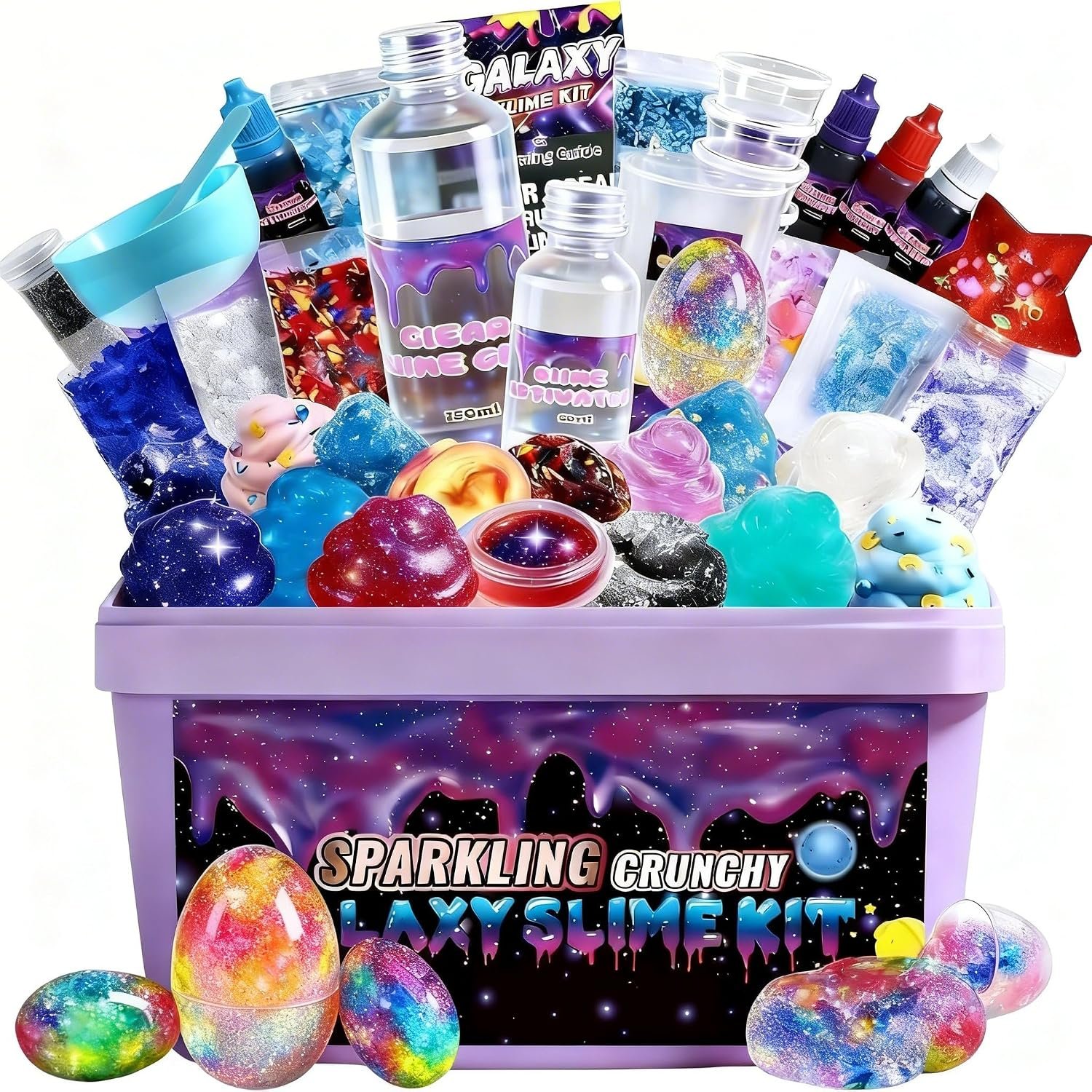 Mini Galaxy Slime Kit for Kids, DIY Glitter Slime Making Kit with Slime Glue, Slime Activator, Liquid Colorants, Soft Clay, Glitter Mix & Accessories, Creative Gift for Boys & Girls Ages 6+