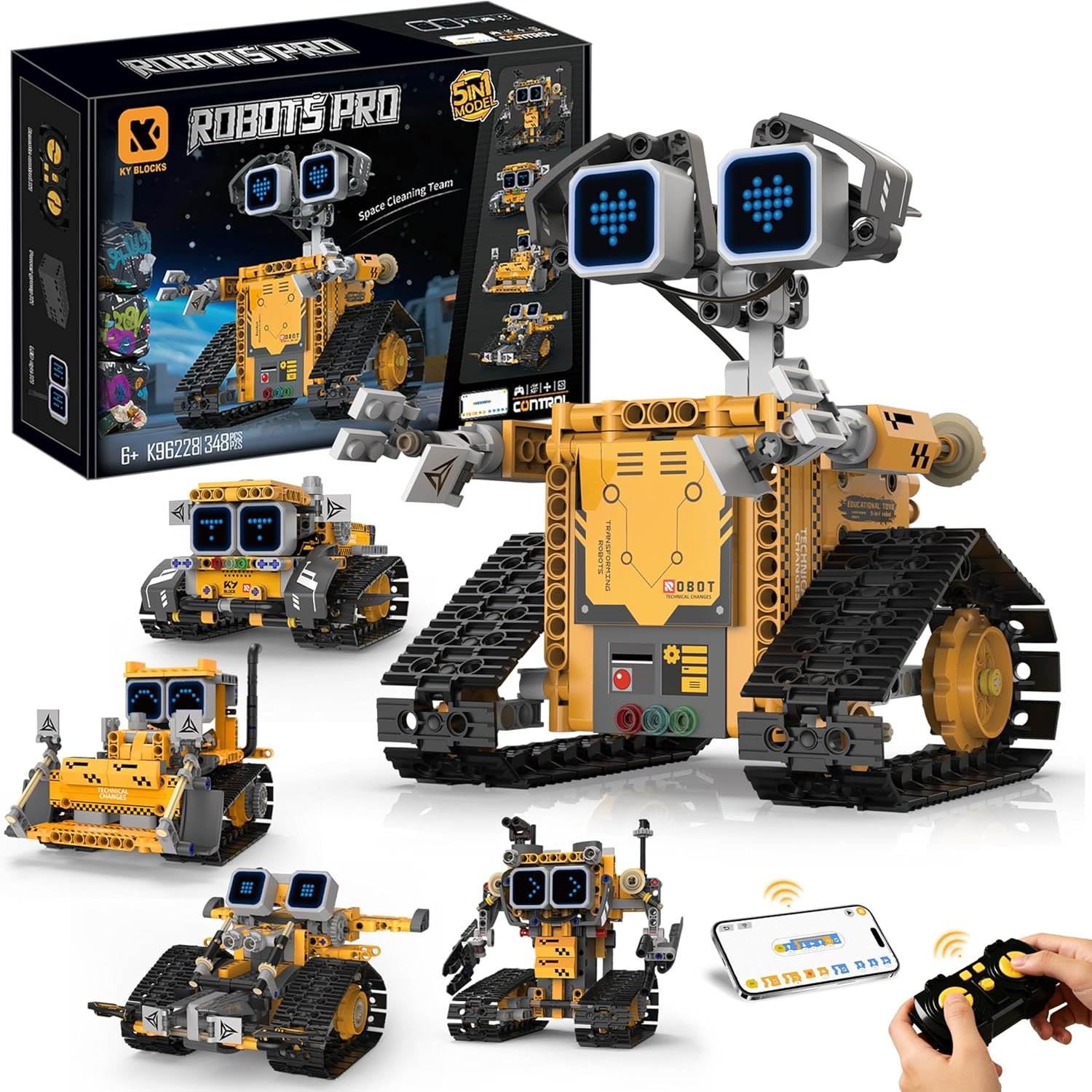 5-in-1 Smart Robot Building Kit for Kids 6-12, Build & Code Your Own Robot World, STEM Coding Robot Toy with App & Remote Control, Hands-on Robotics Set, Educational STEM Gift (348 PCS)