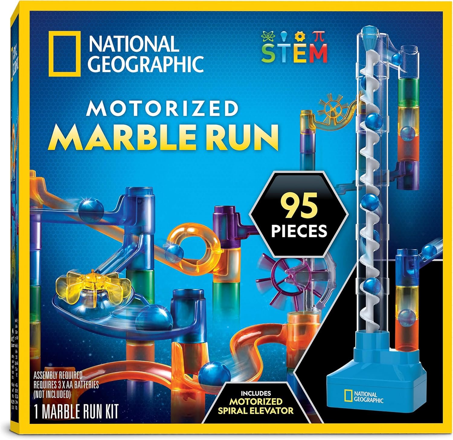 National Geographic Marble Run Building Set with Motorized Elevator | 20 Marbles, Perpetual Motion Machine, Marble Maze, Physics Learning, Storage Bag, STEM Toy, Creative Construction