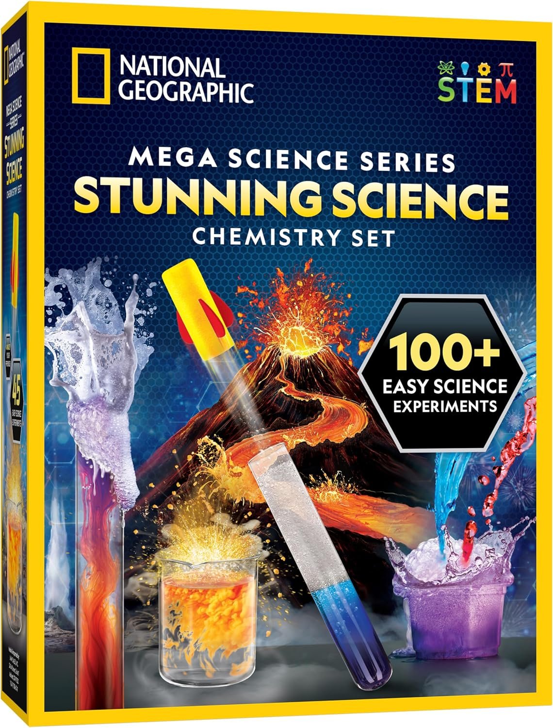 National Geographic Chemistry Set with 45 Experiments for Kids 8-12 | Volcano Eruption, Geyser and Rocket Activities, Hands-On Chemical Reactions, STEM Projects, Science Kit, Birthday Gift
