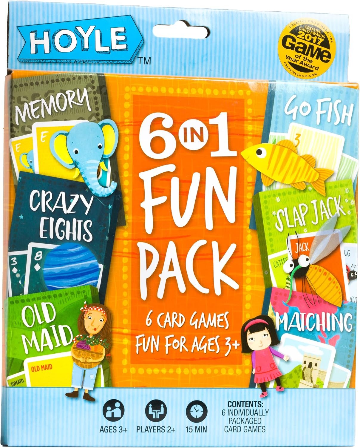 Hoyle 6-in-1 Kids Card Game Pack Go Fish Memory Old Maid Ages 3 Plus | 6 games in 1 pack Go Fish Memory Old Maid Crazy Eights Slap Jack and Matching, Ages 3 and up, 15 minutes or less