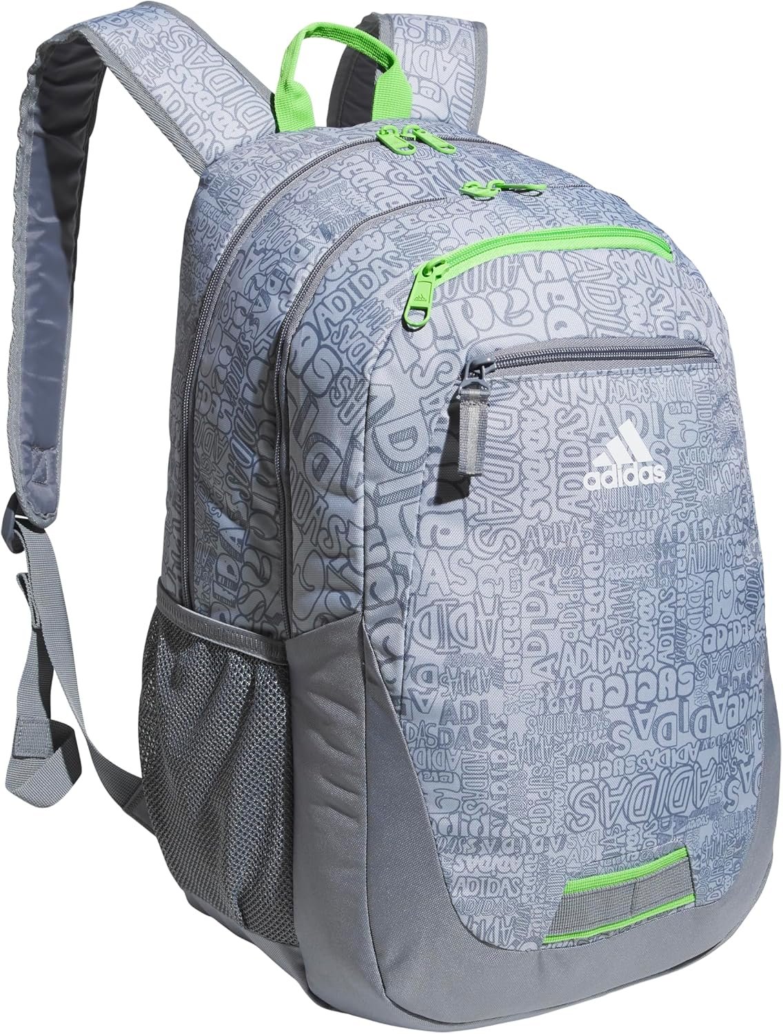 adidas Foundation Backpack, Adi Font Madness Stone Grey/Lucid Lime Green, OSFA