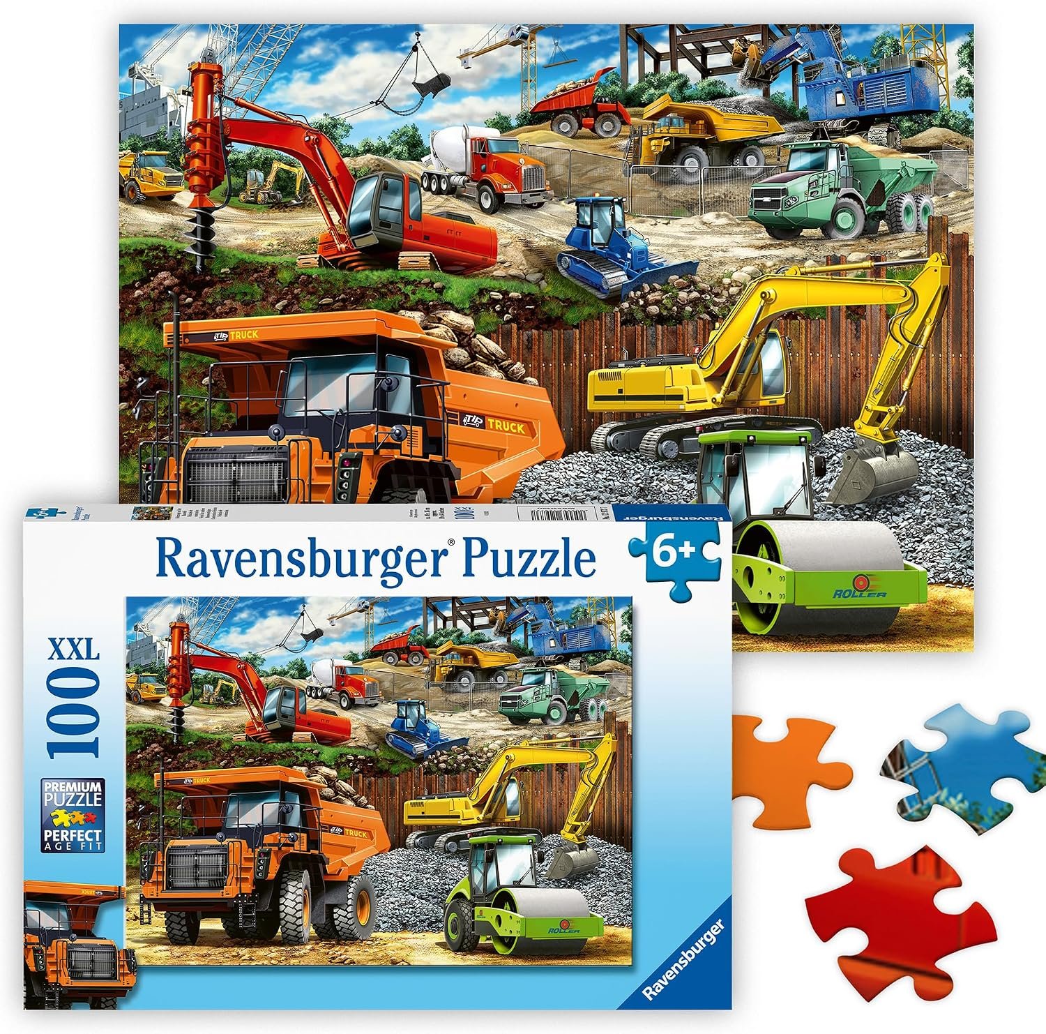 Ravensburger – Construction Vehicles – 100 Piece Jigsaw Puzzle – Exciting, Colorful Realistic Scene – Dump Truck, Loader & More – Premium Quality – Ideal Gift – Screen-Free Fun – Children Age 6+
