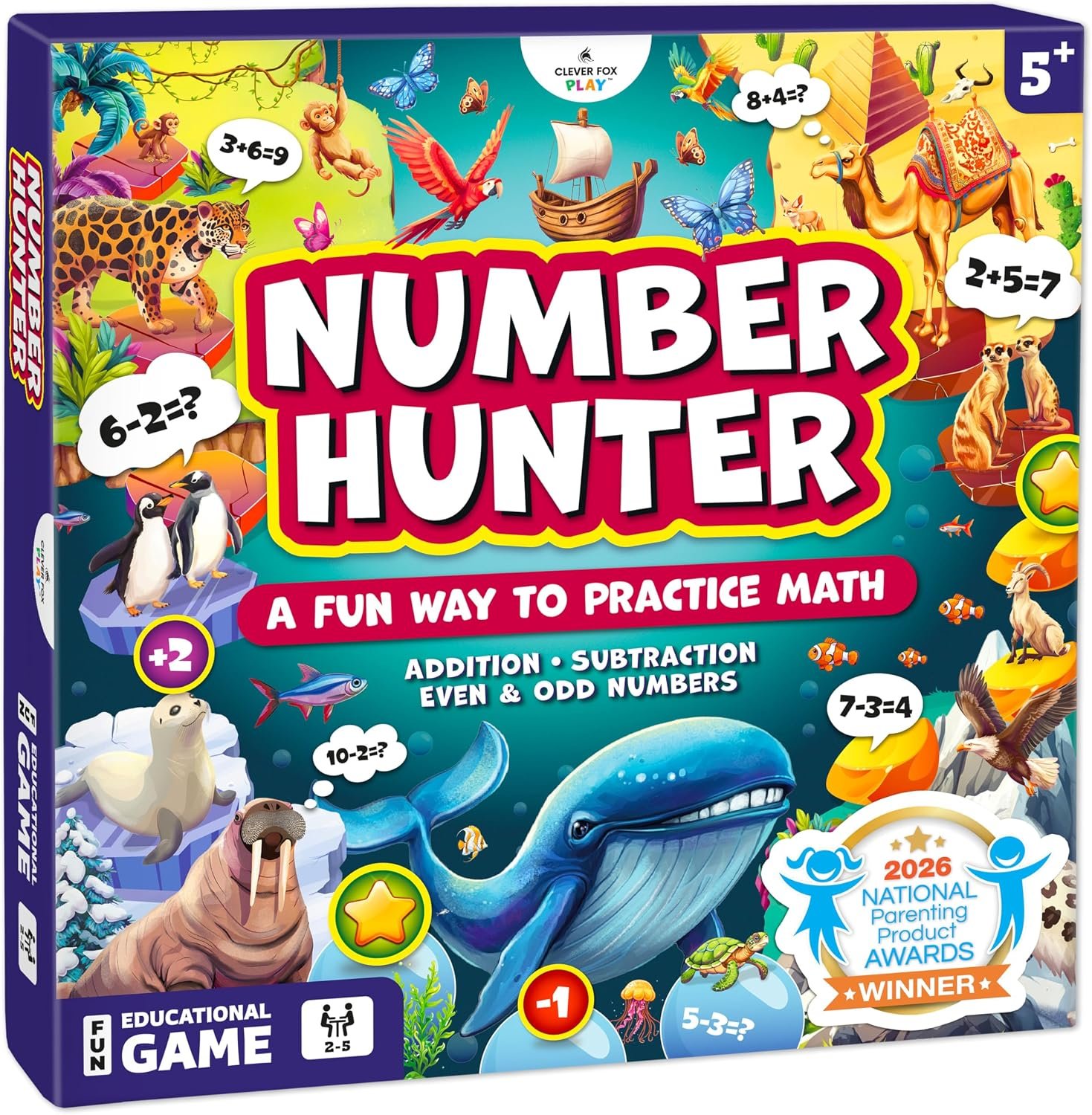 Number Hunter Math Board Game for Kids 5-7, 1st Grade & Kindergarten | Addition and subtraction game, STEM toy for 5+ year old, homeschool essentials, classroom learning, family game night