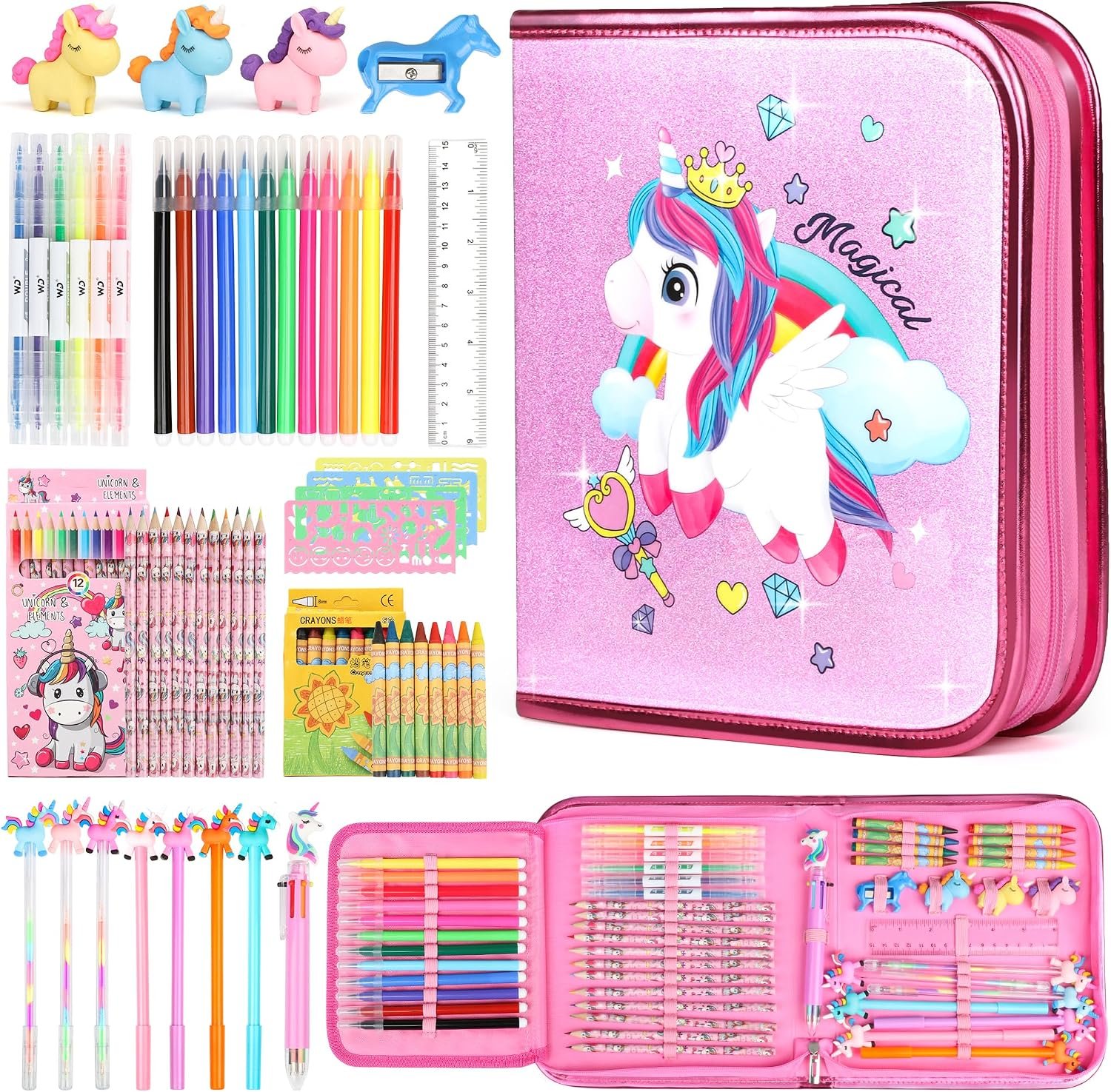 beefunni 56 Pcs Unicorn Fruit Scented Markers Set, Art Supplies for Kids 4-6