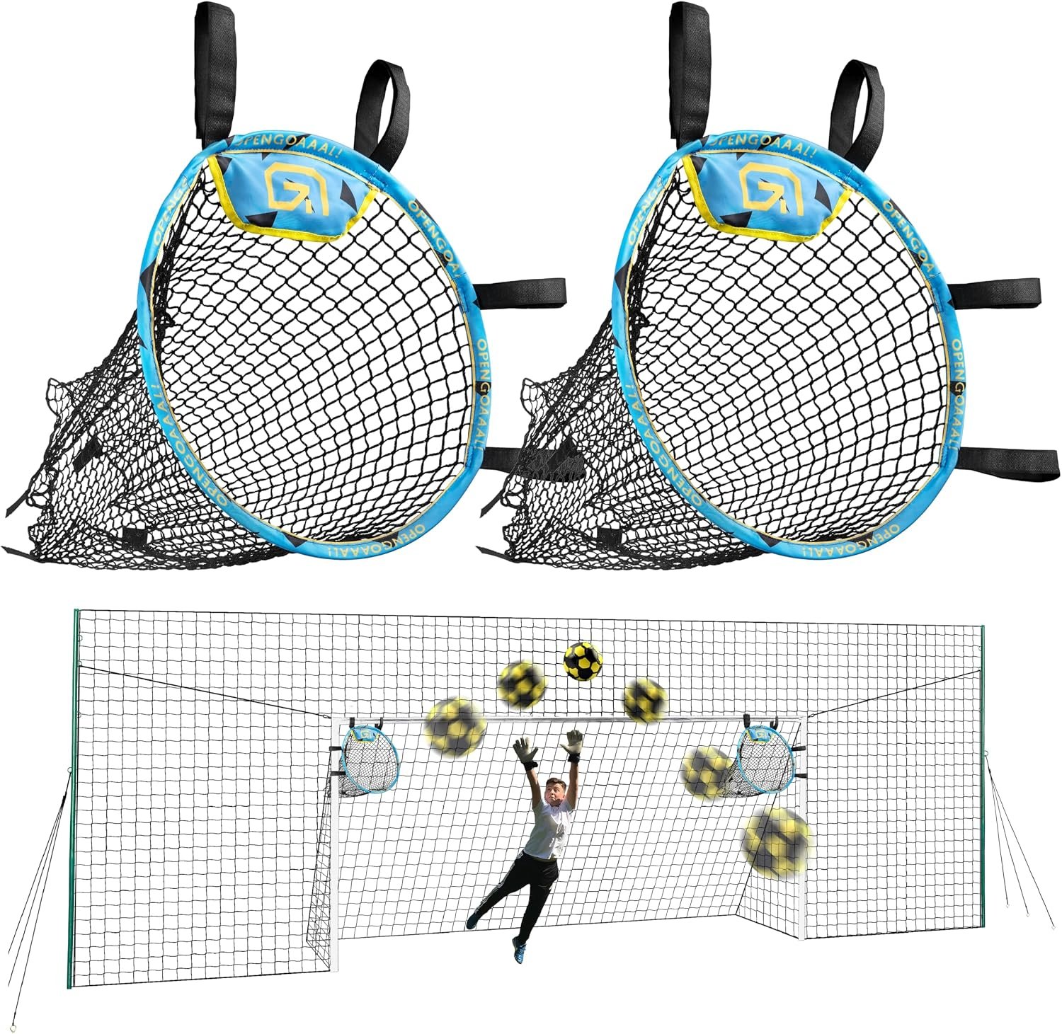 Open Goaaal Soccer Goal, Rebounder, Backstop and Targets | All-in-one backyard system; continuous shooting practice without chasing missed balls