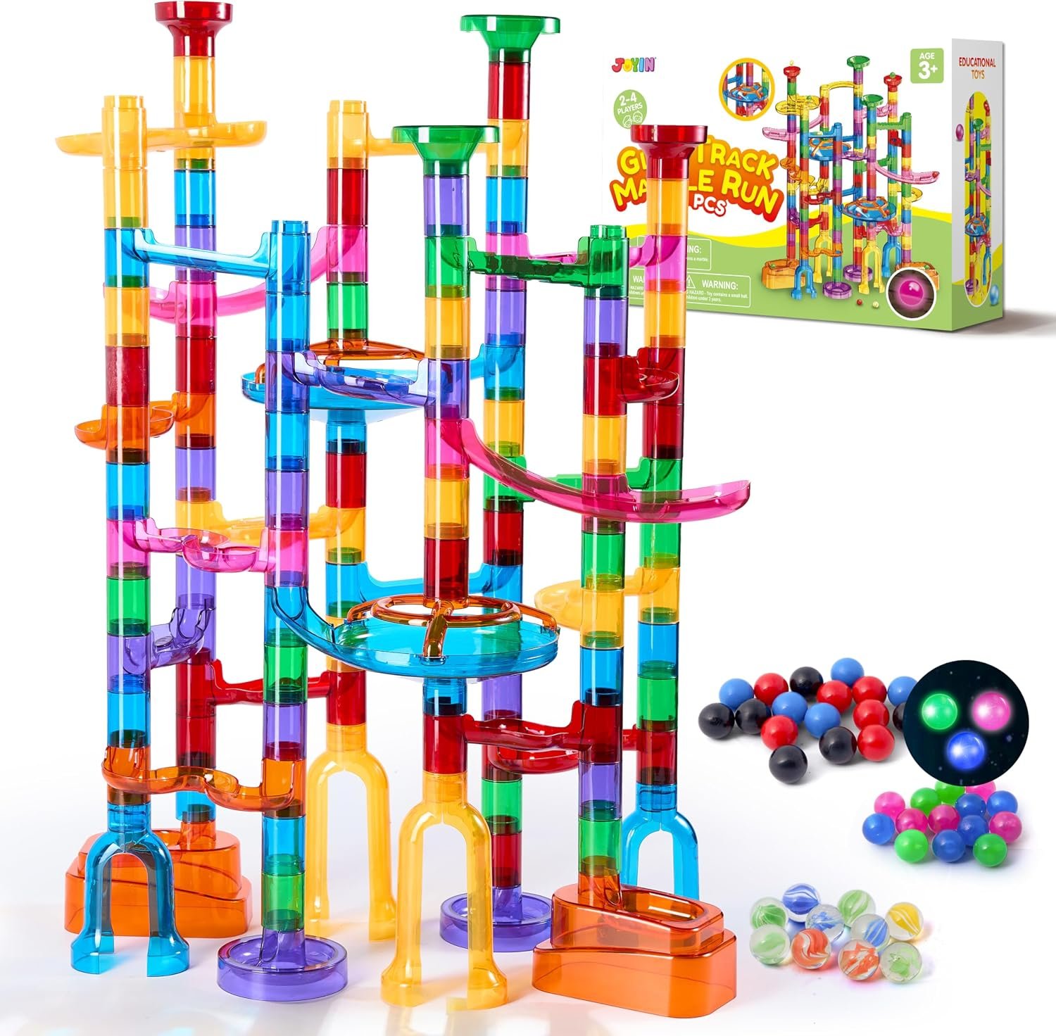 JOYIN 137Pcs Glowing Marble Run – Construction Building Blocks Toys with 15 Glow in The Dark Plastic Marbles, STEM Toy Presents for Boys and Girls, Birthday Gifts, Easter Basket Stuffers